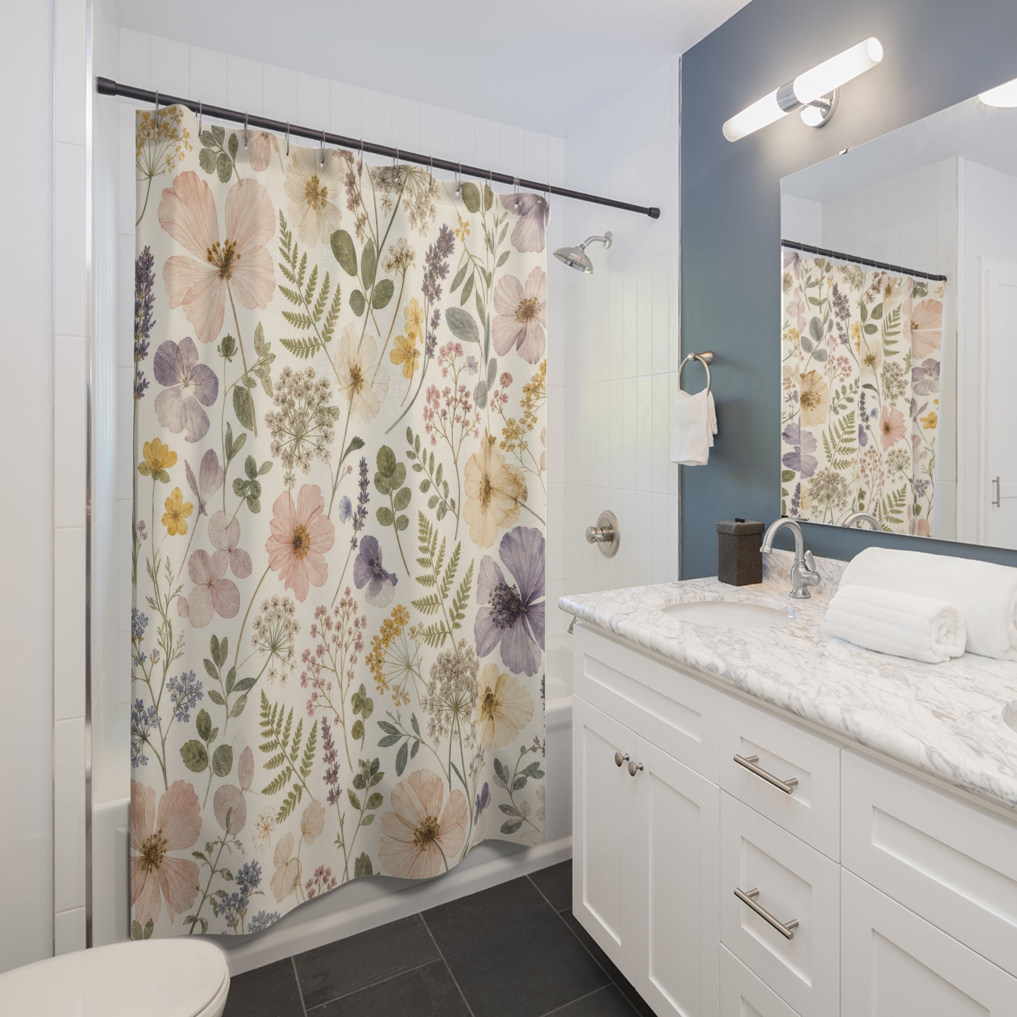 Pressed Flower Botanical Floral Shower Curtain