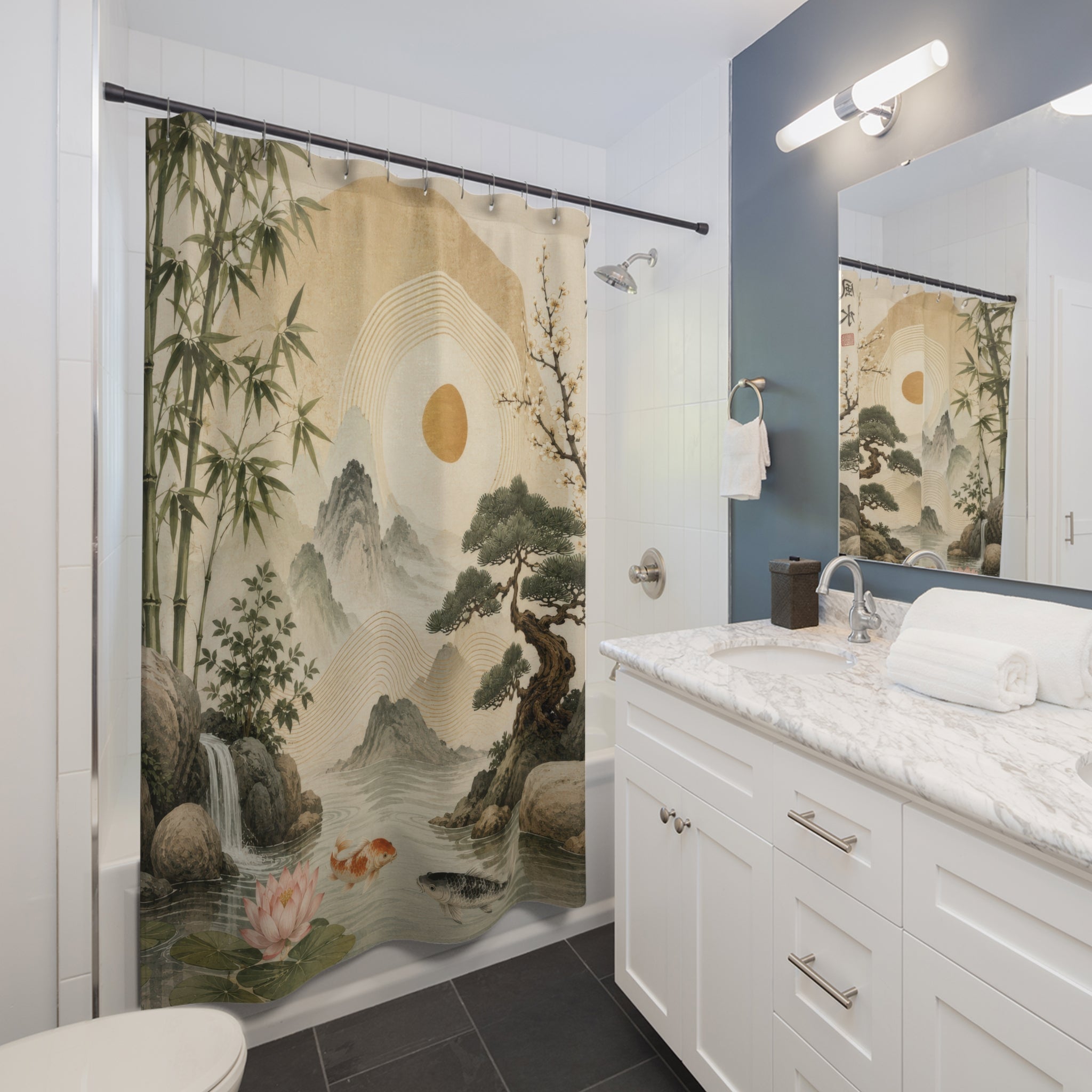 Feng Shui Koi Pond Shower Curtain