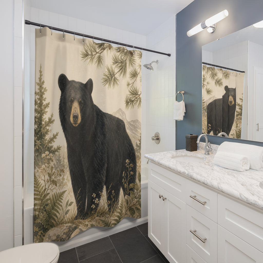 Rustic Woodland Black Bear Shower Curtain: Rustic Woodland Sho
