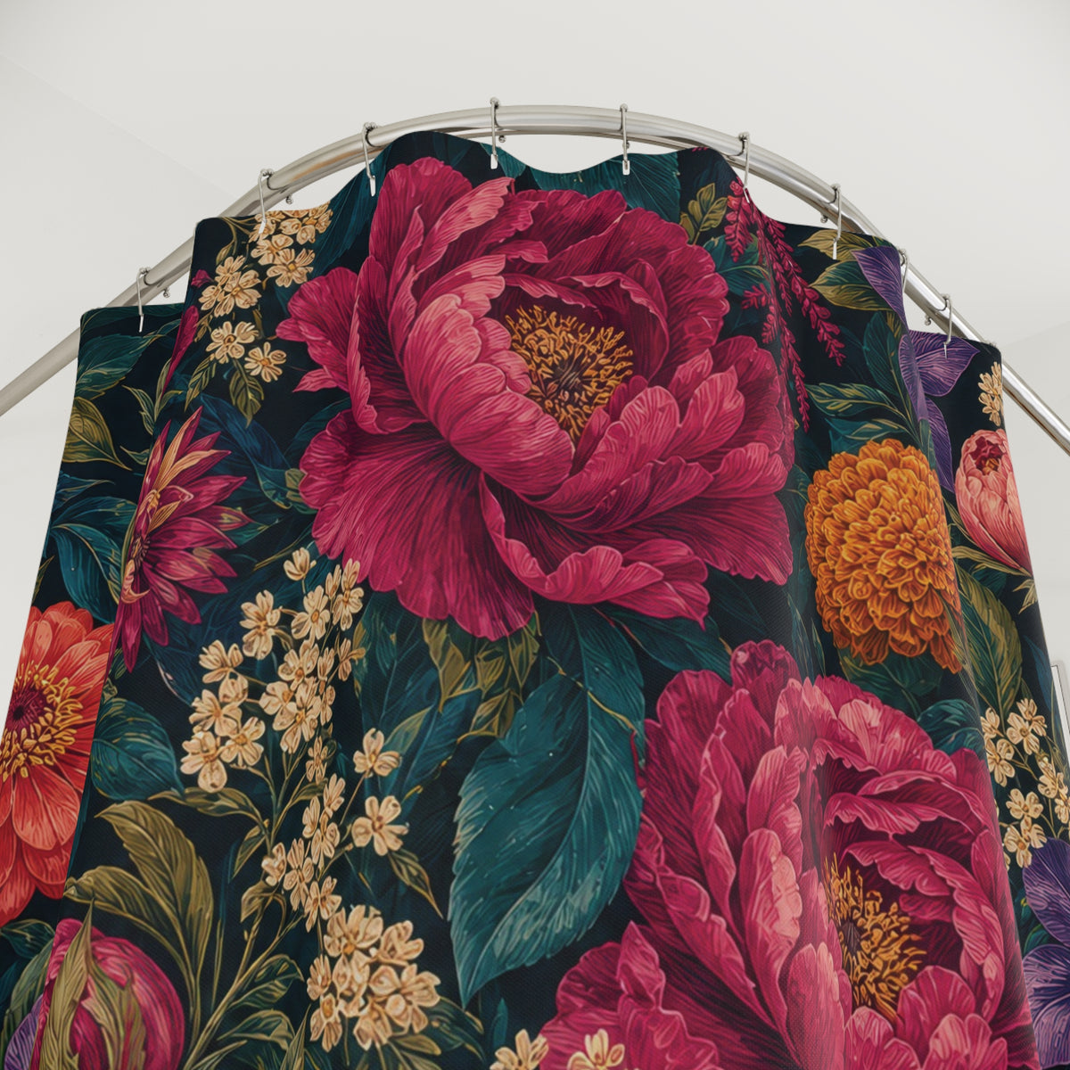 Bright Navy Magenta Floral Shower Curtain