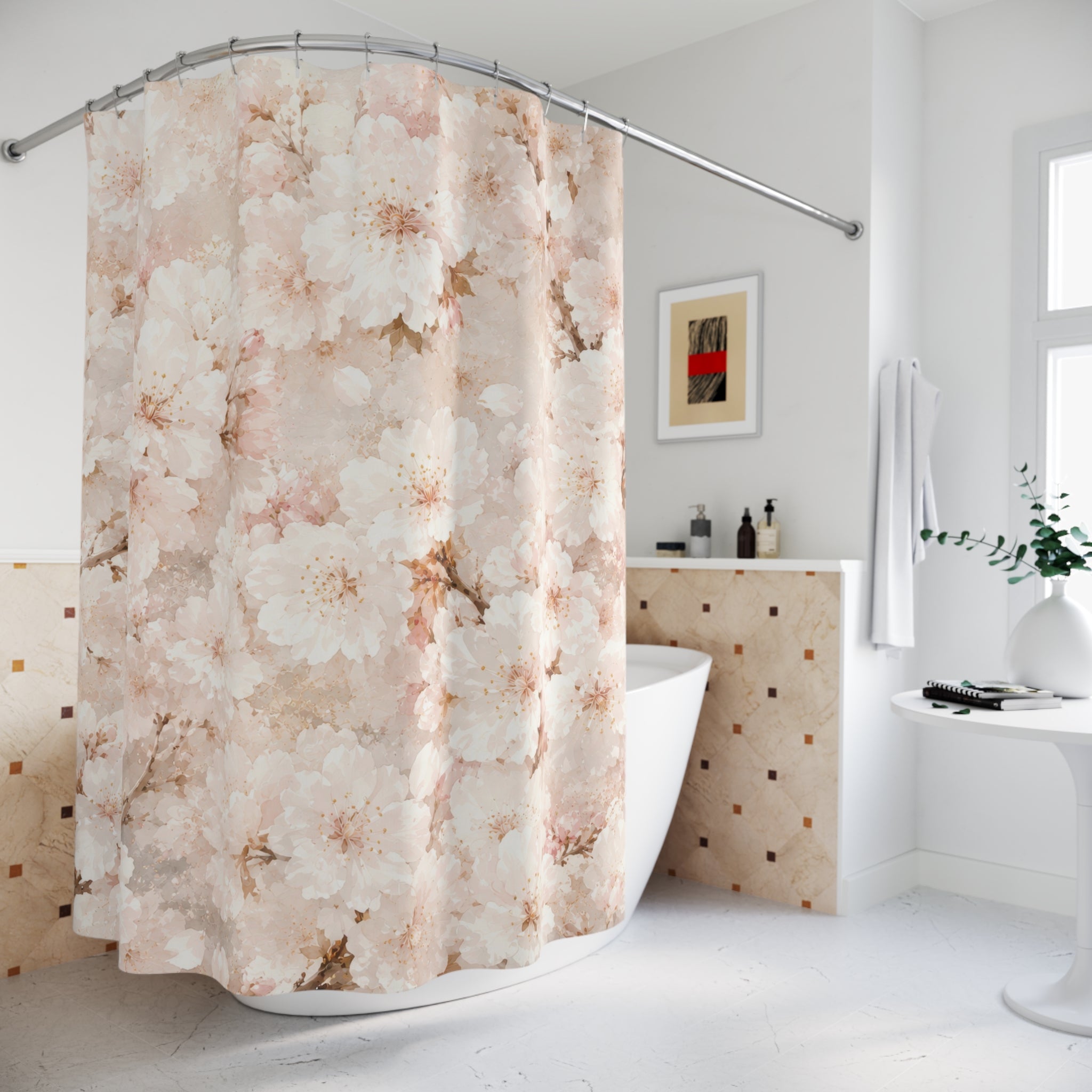 White Cherry Blossom Shower Curtain