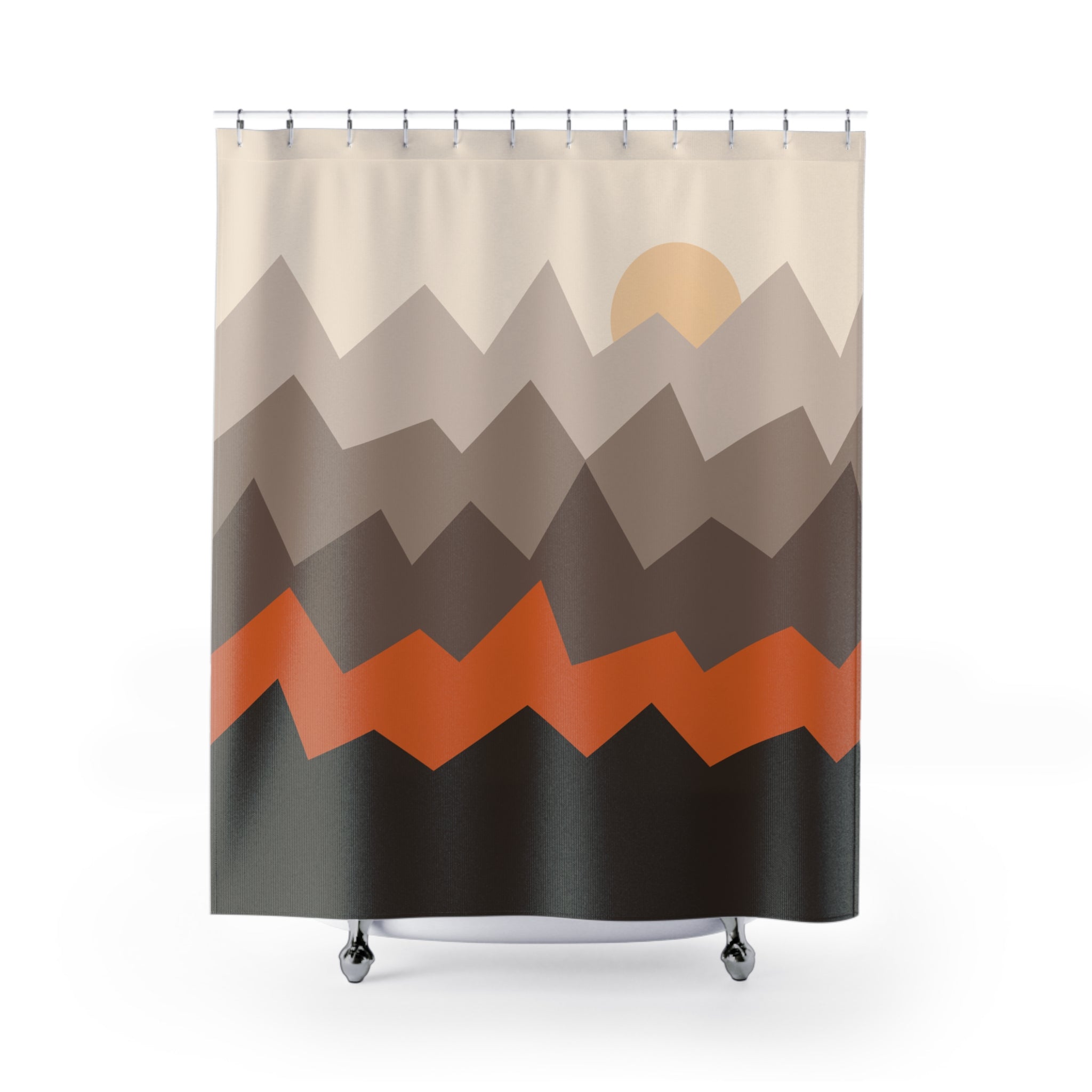 Grey Orange Shower Curtain: Mountain Sunset