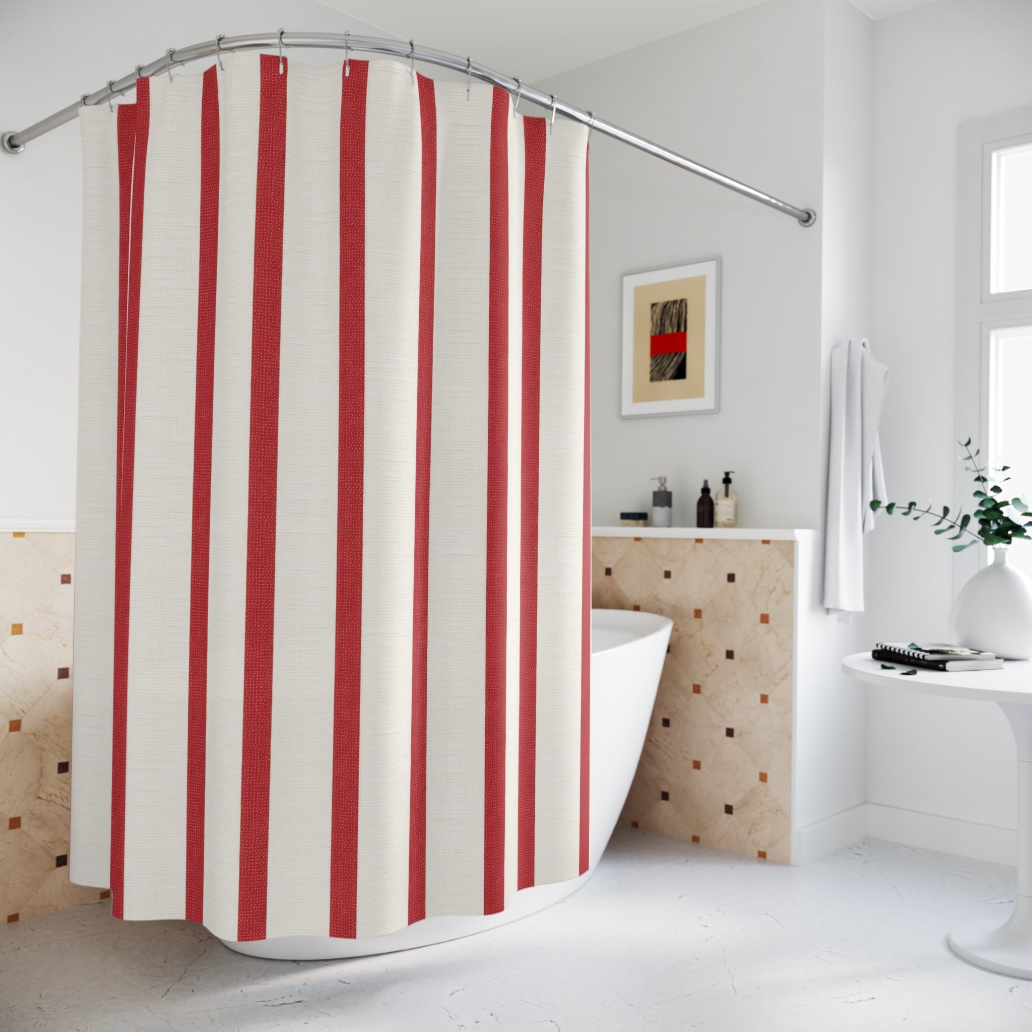 Red and White Americana Stripe Shower Curtain: Summer Guest