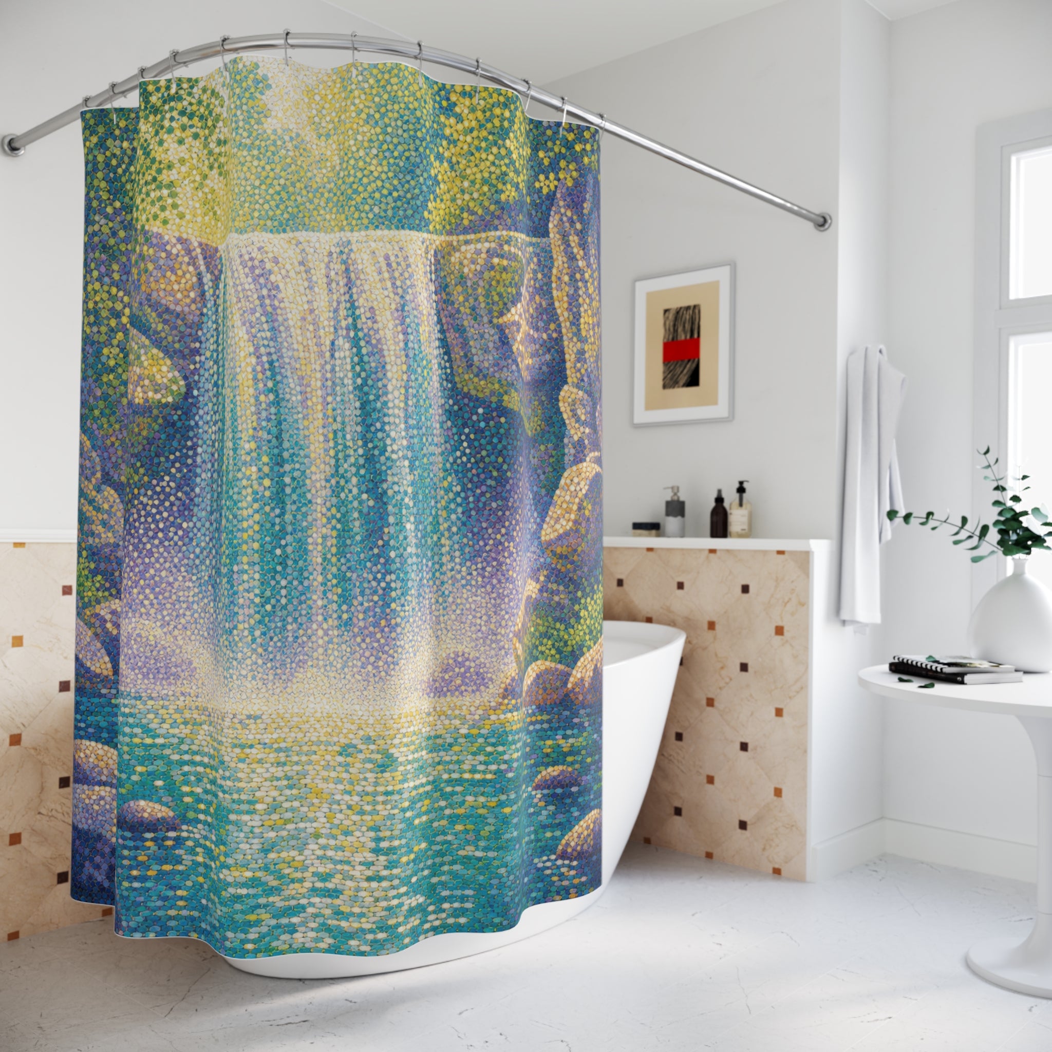 Pointillist Color Landscape Print Shower Curtain