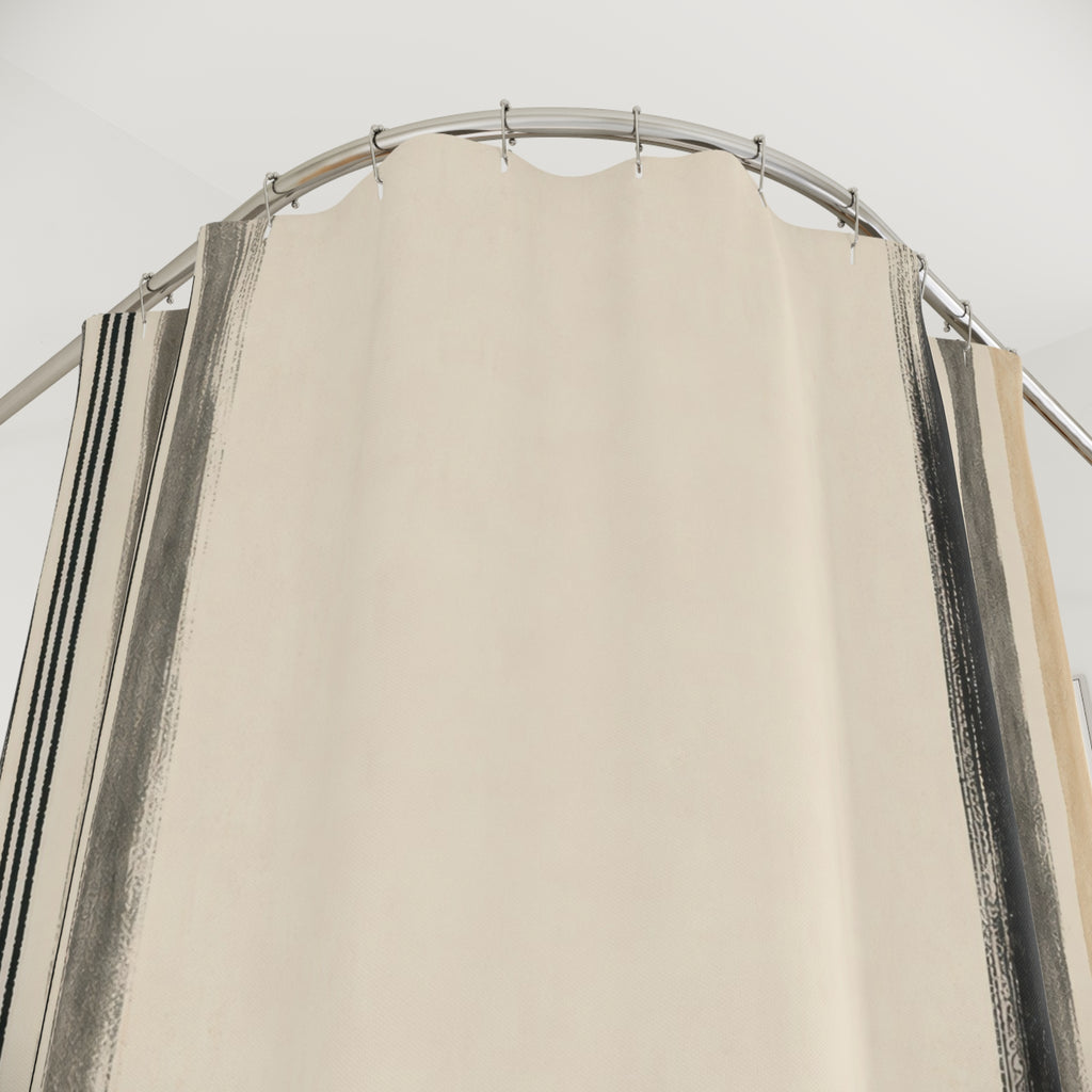 Ivory Beige Border Stripe Shower Curtain
