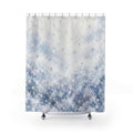 Pale blue watercolor snowfall shower curtain with full front view
