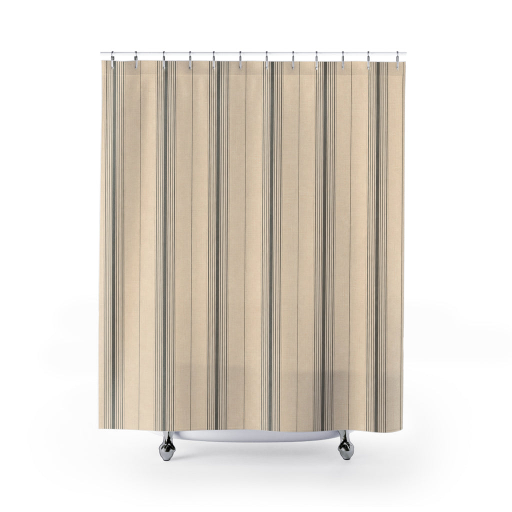 Taupe Ticking Stripe Shower Curtain