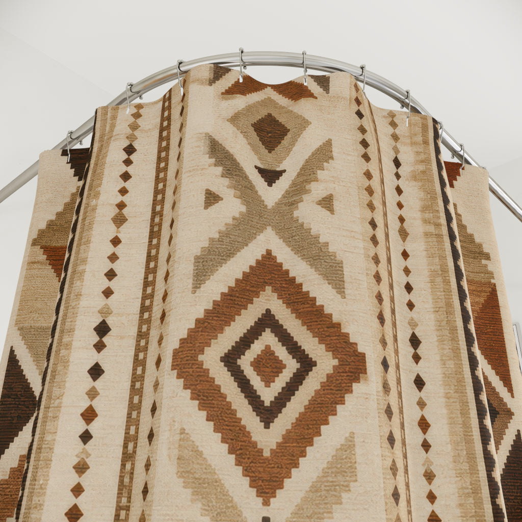 Brown Beige Geometric Stripe Shower Curtain