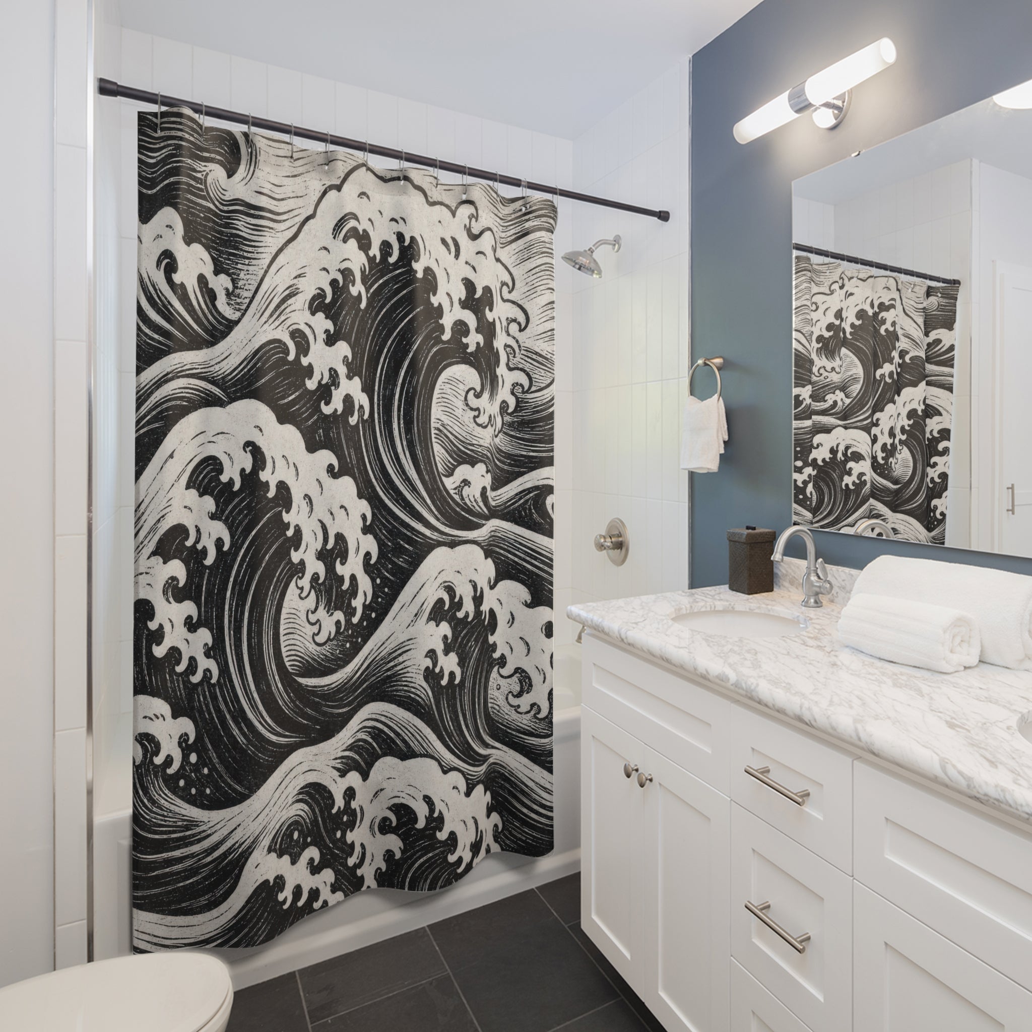 Black White Ocean Shower Curtain