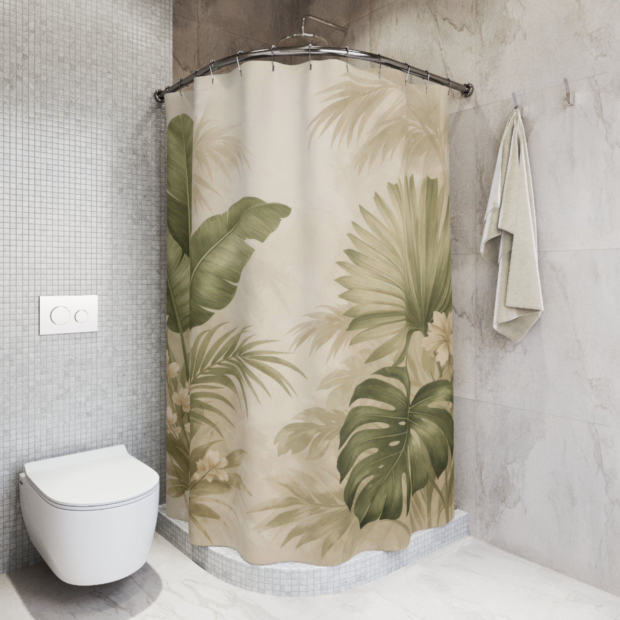 Botanical Palm Leaf Shower Curtain – Beige Green