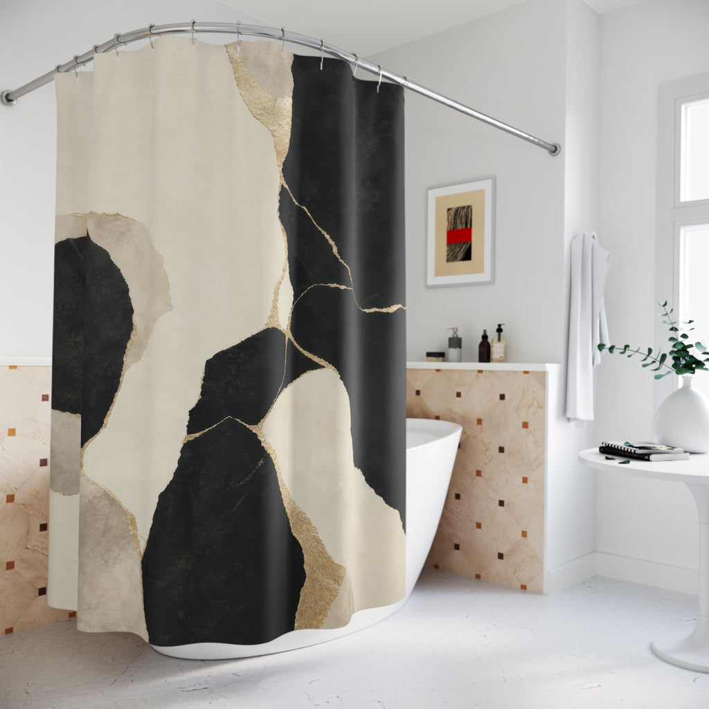 Abstract Stone Black Gold Shower Curtain