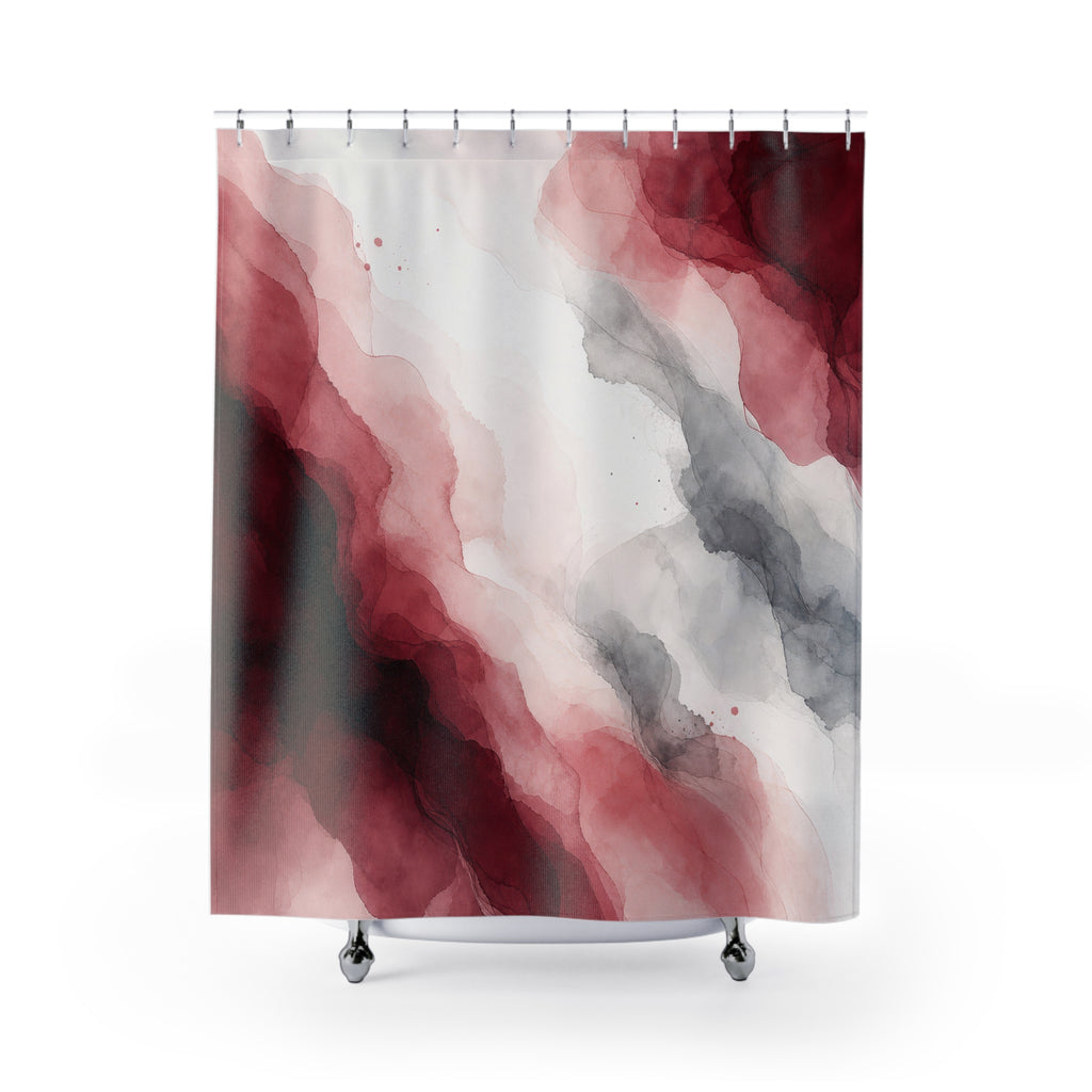 Burgundy Red Gray Abstract Watercolor Shower Curtain