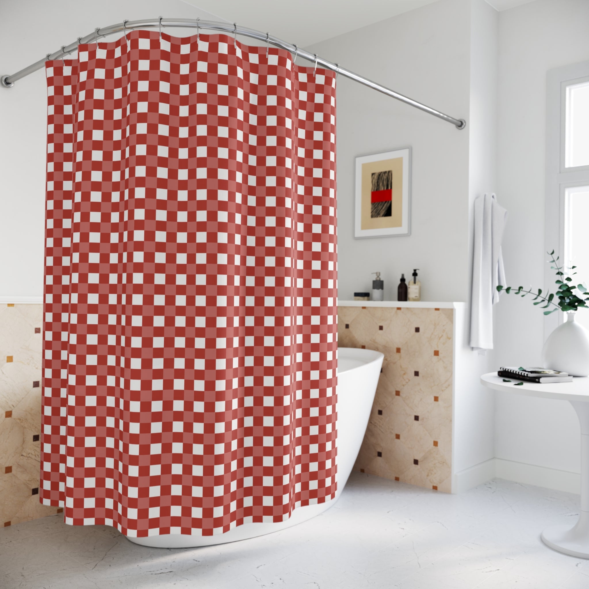 Red & White Gingham Shower Curtain – Classic Check