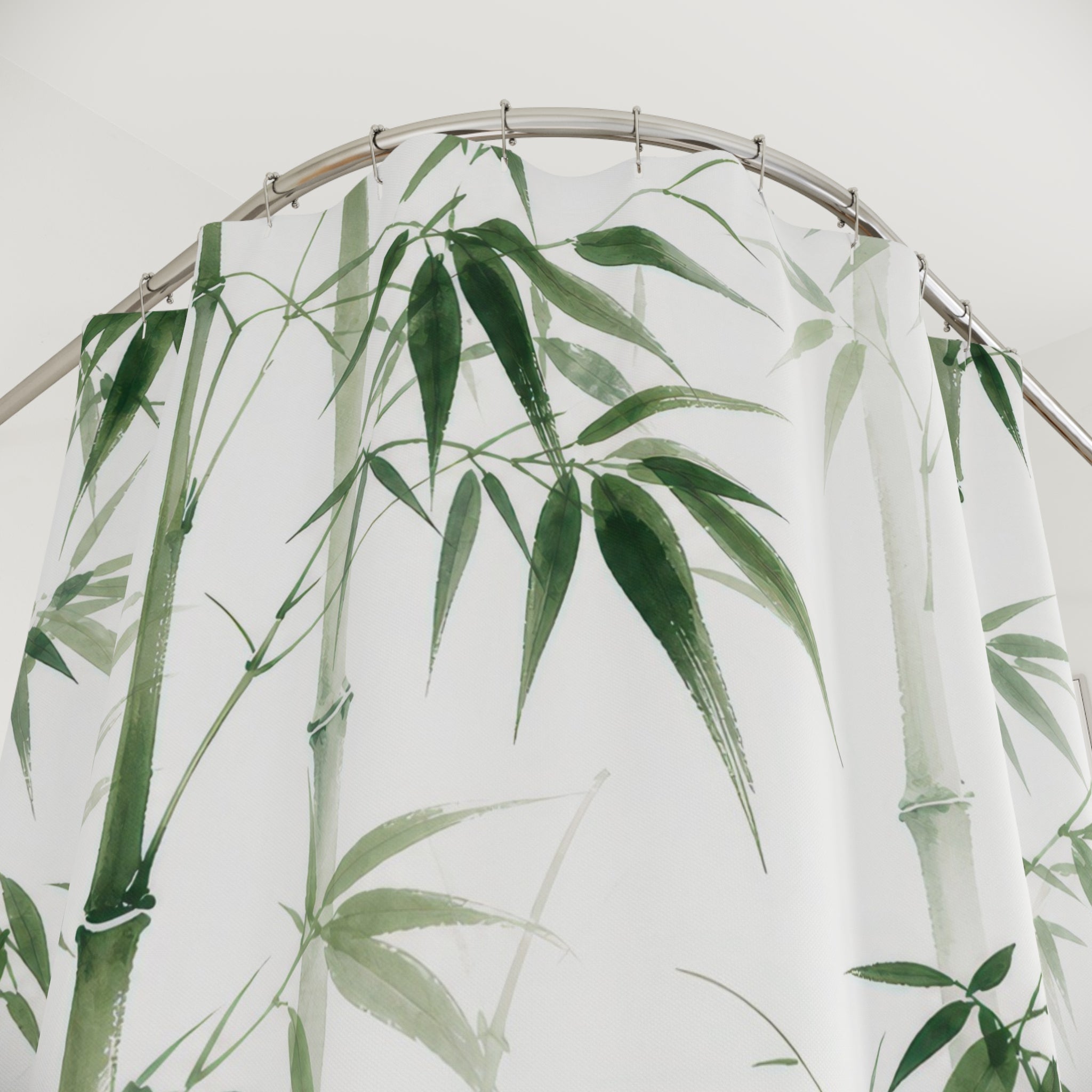 Green White Botanical Stalk Shower Curtain