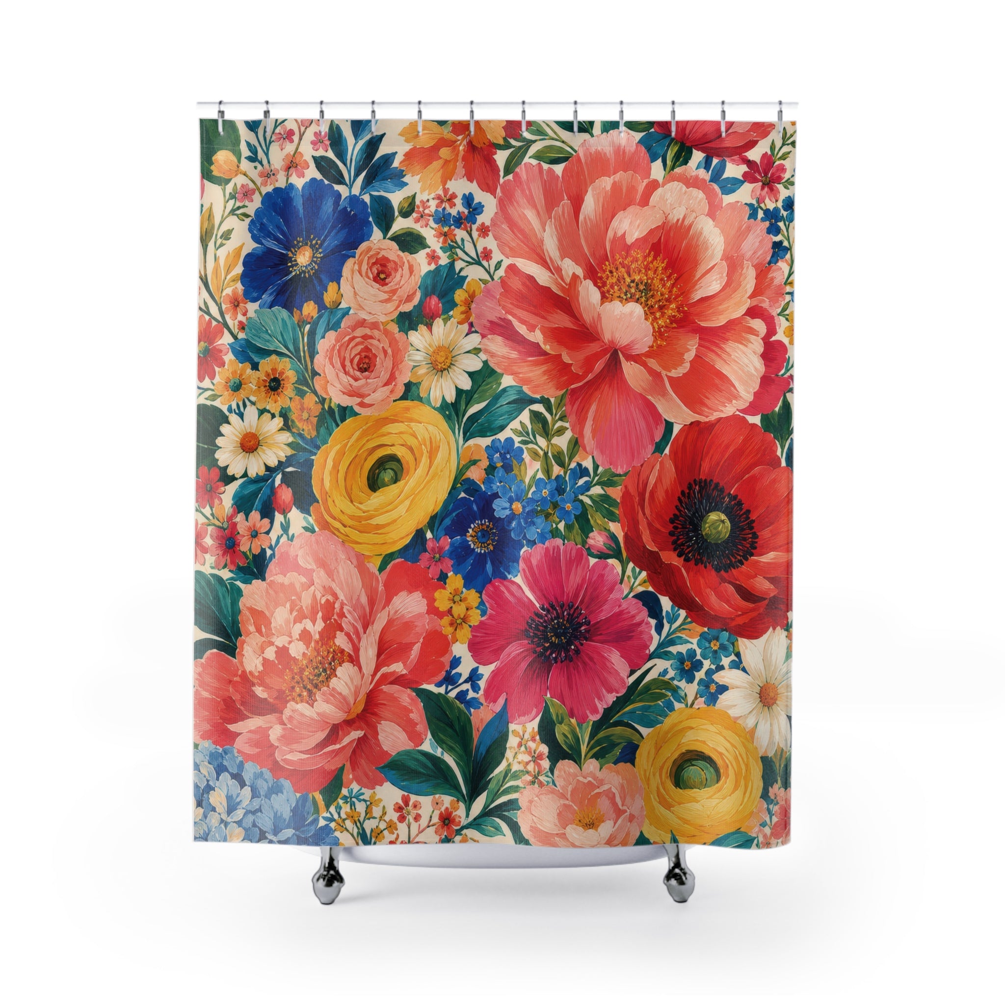 Colorful Floral Shower Curtain: Bright Garden Flower Pattern