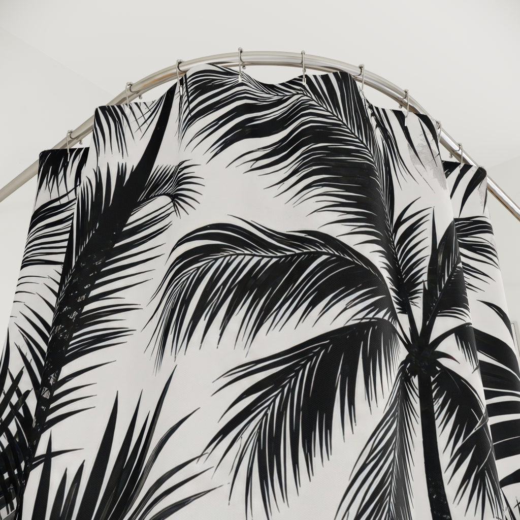 Black White Tropical Tree Shower Curtain