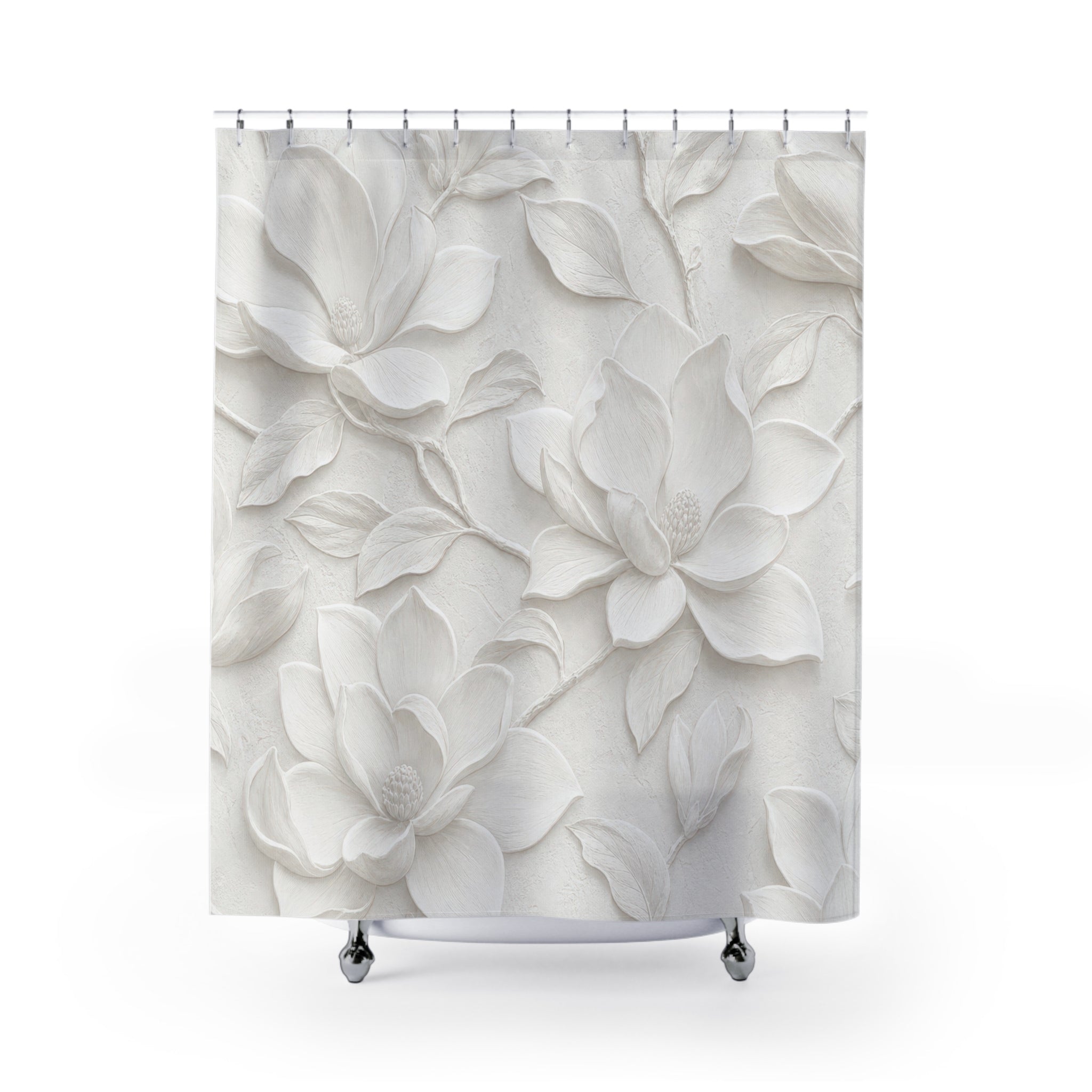 White Magnolia Relief Shower Curtain
