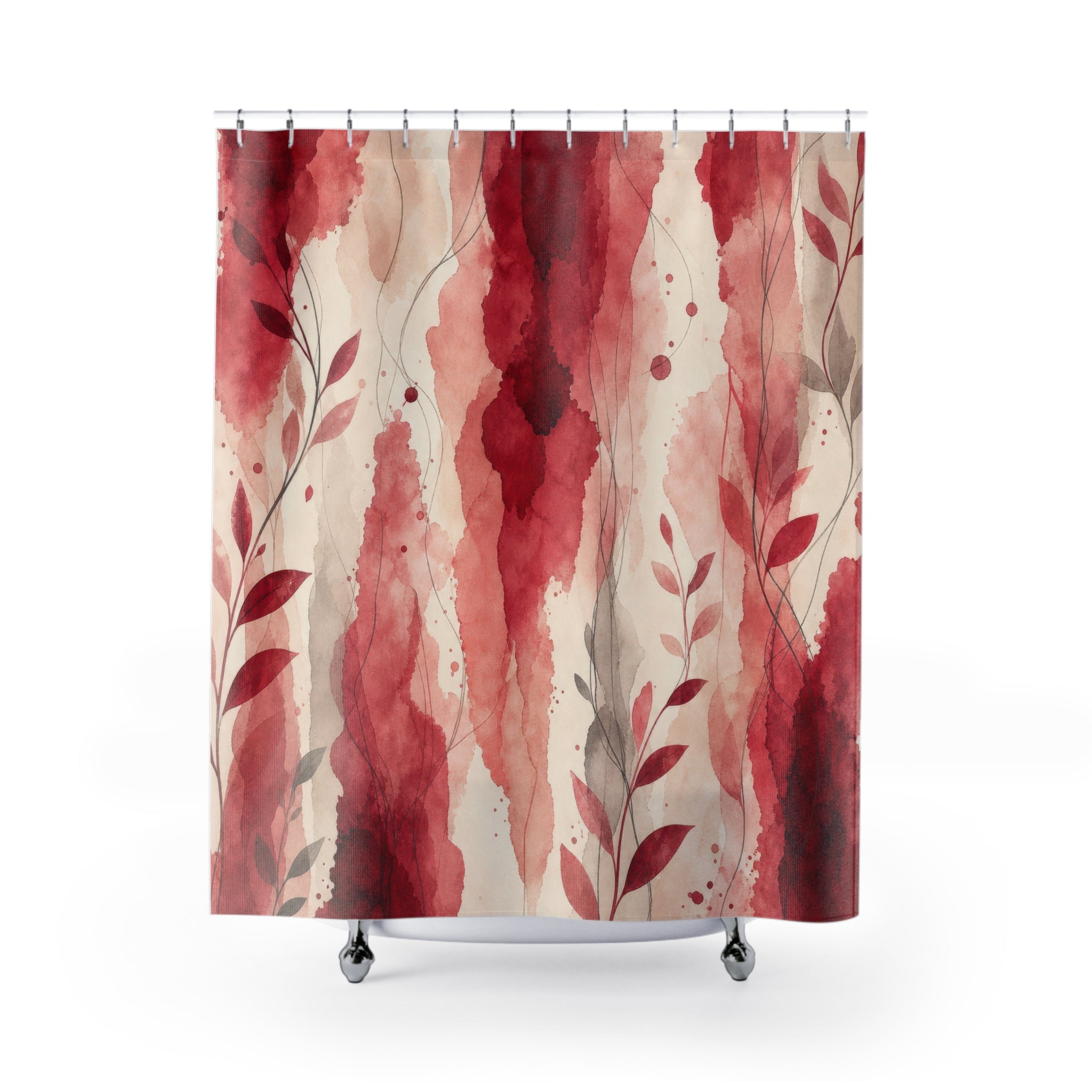 Watercolor Stripe Red Floral Shower Curtain