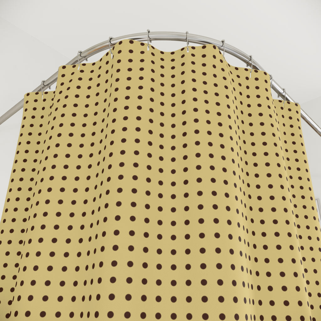 Chocolate and Butter Yellow Polka Dot Shower Curtain