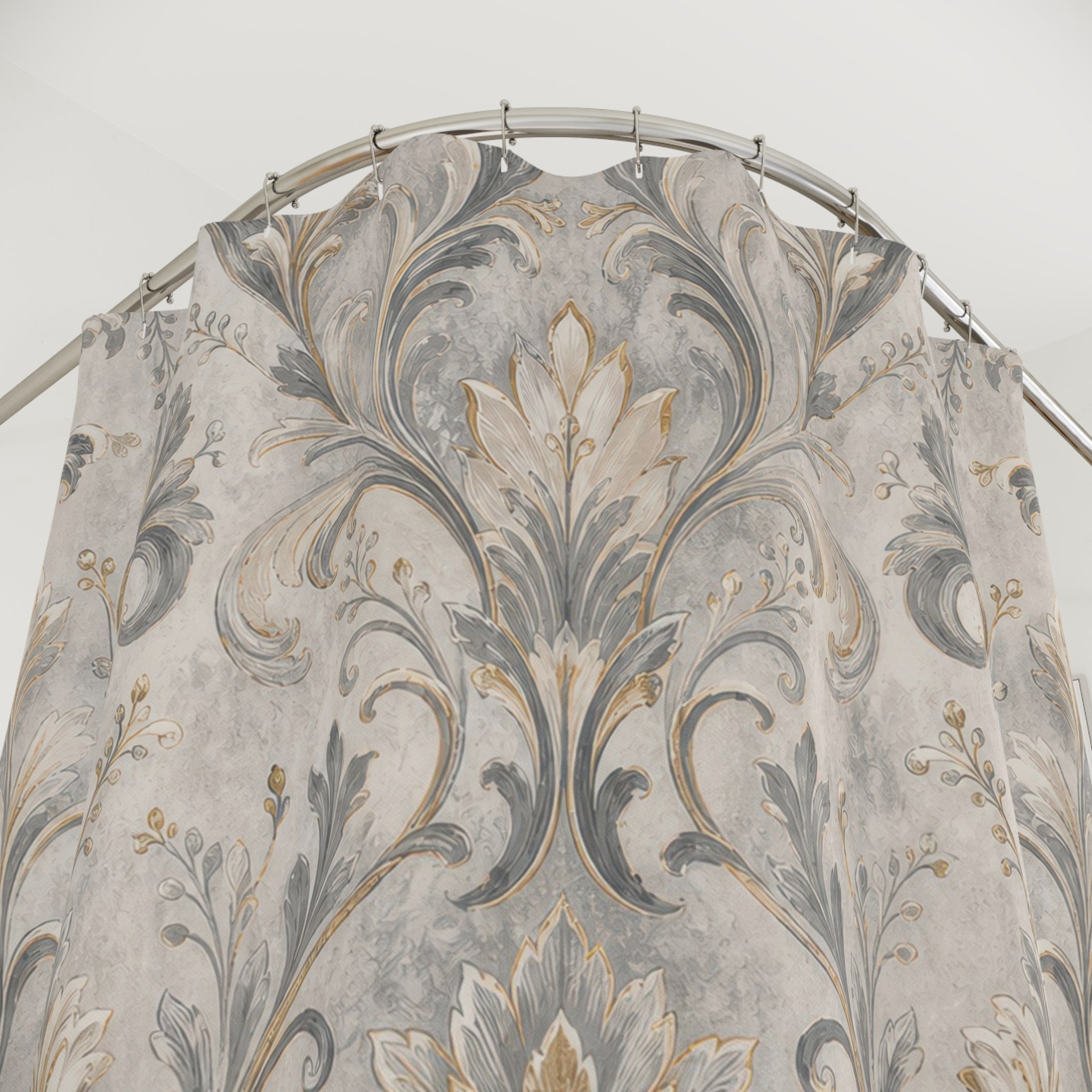 Soft Gold Grey Ornate Damask Shower Curtain