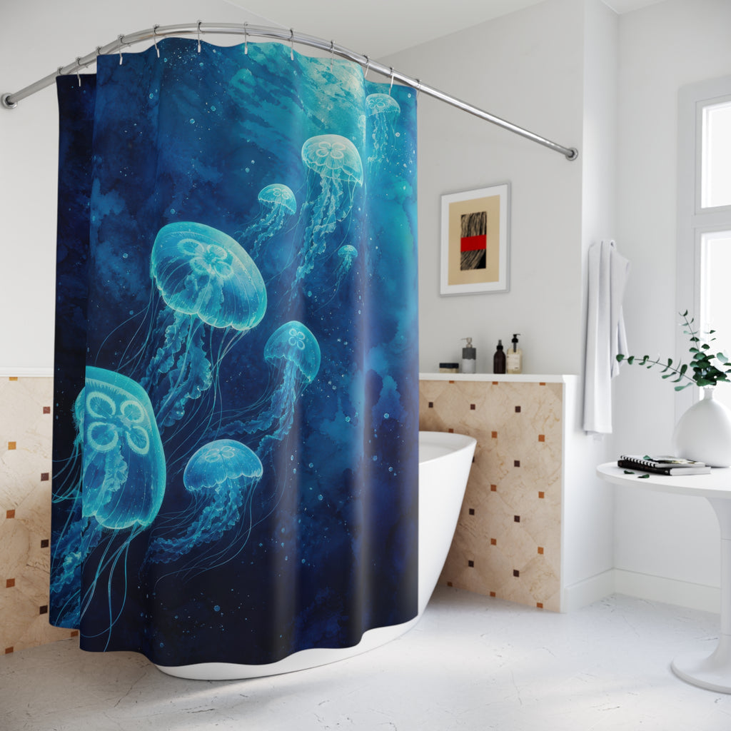 Luminous Teal Jellyfish Shower Curtain