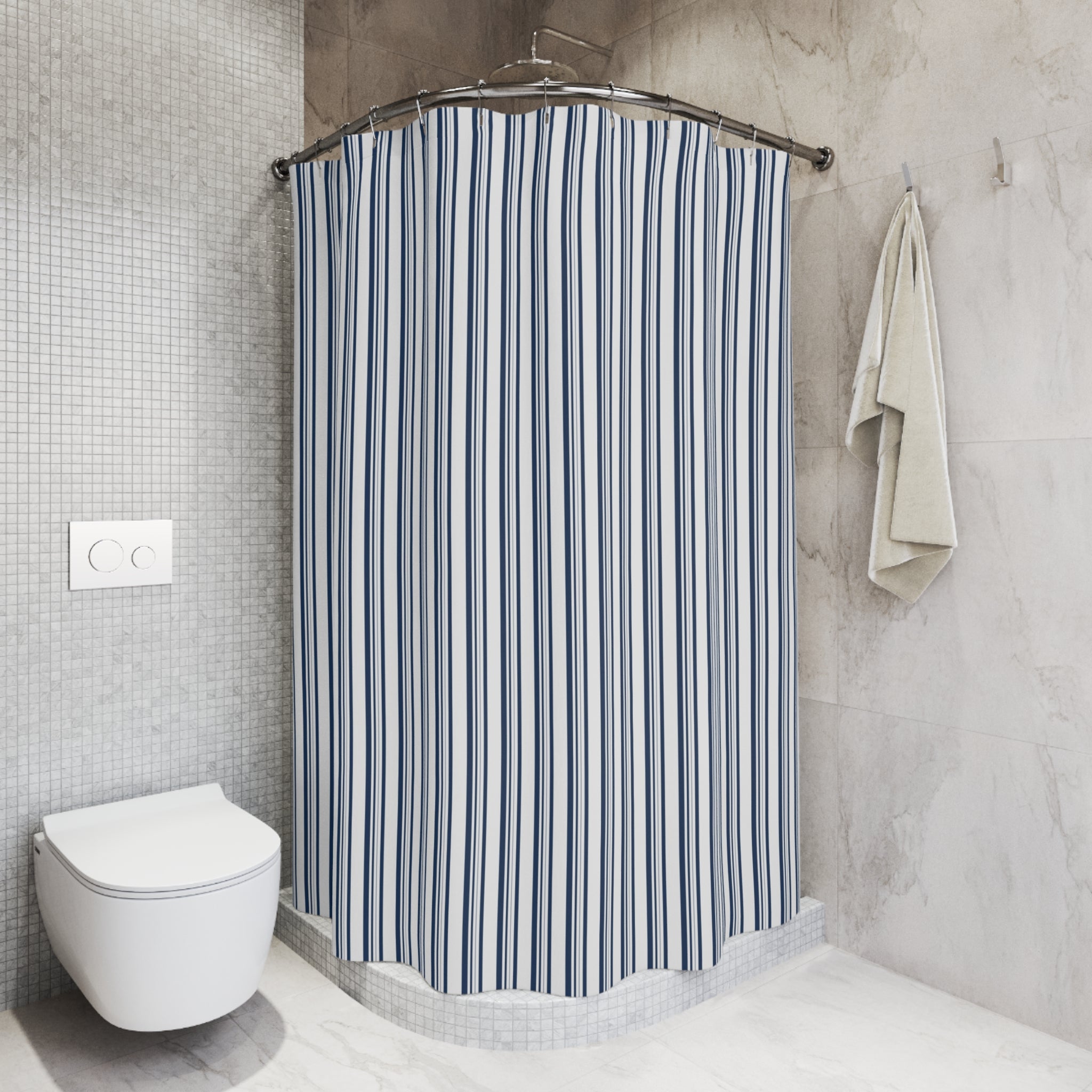 Navy Varied Stripe Shower Curtain