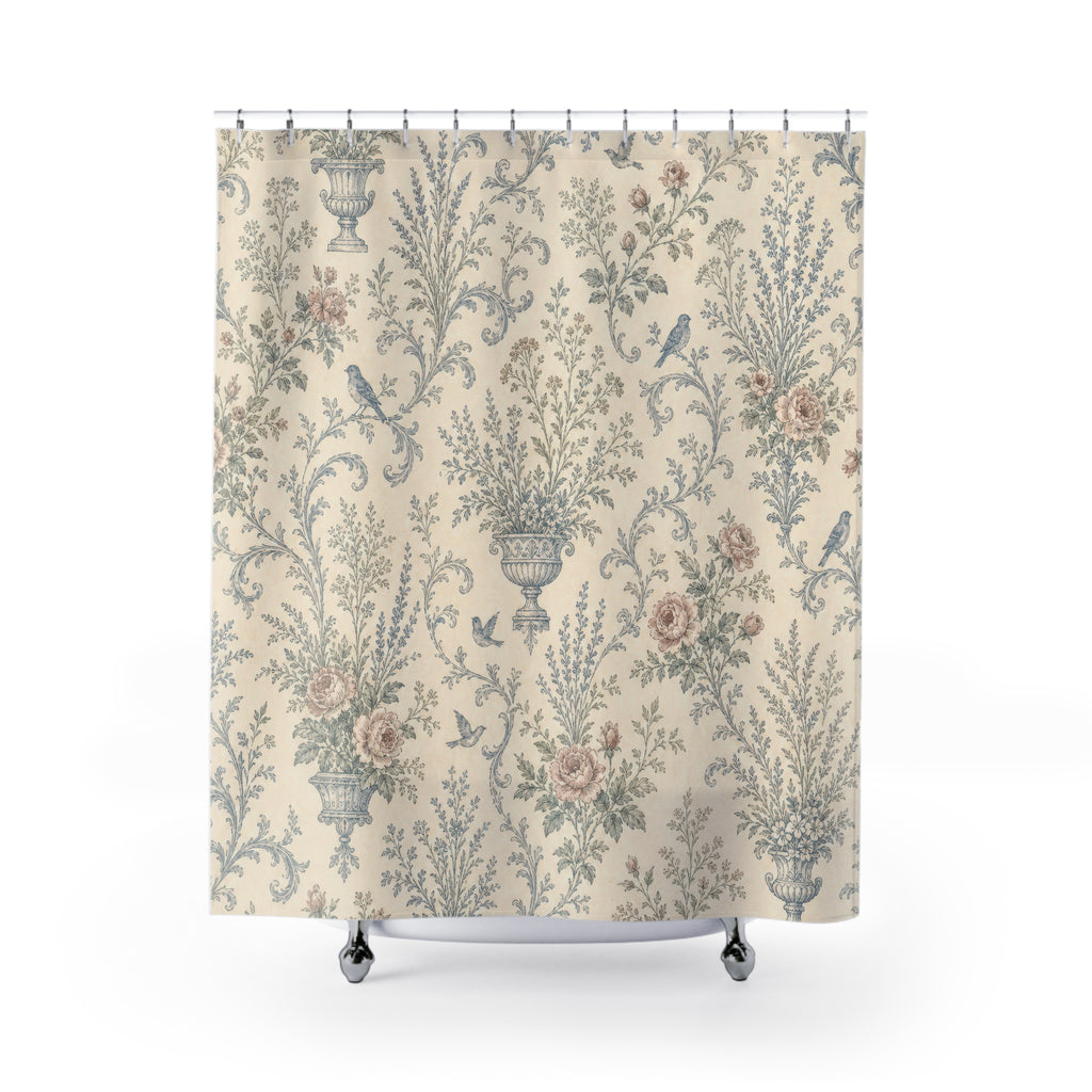 French Country Floral Blue Shower Curtain