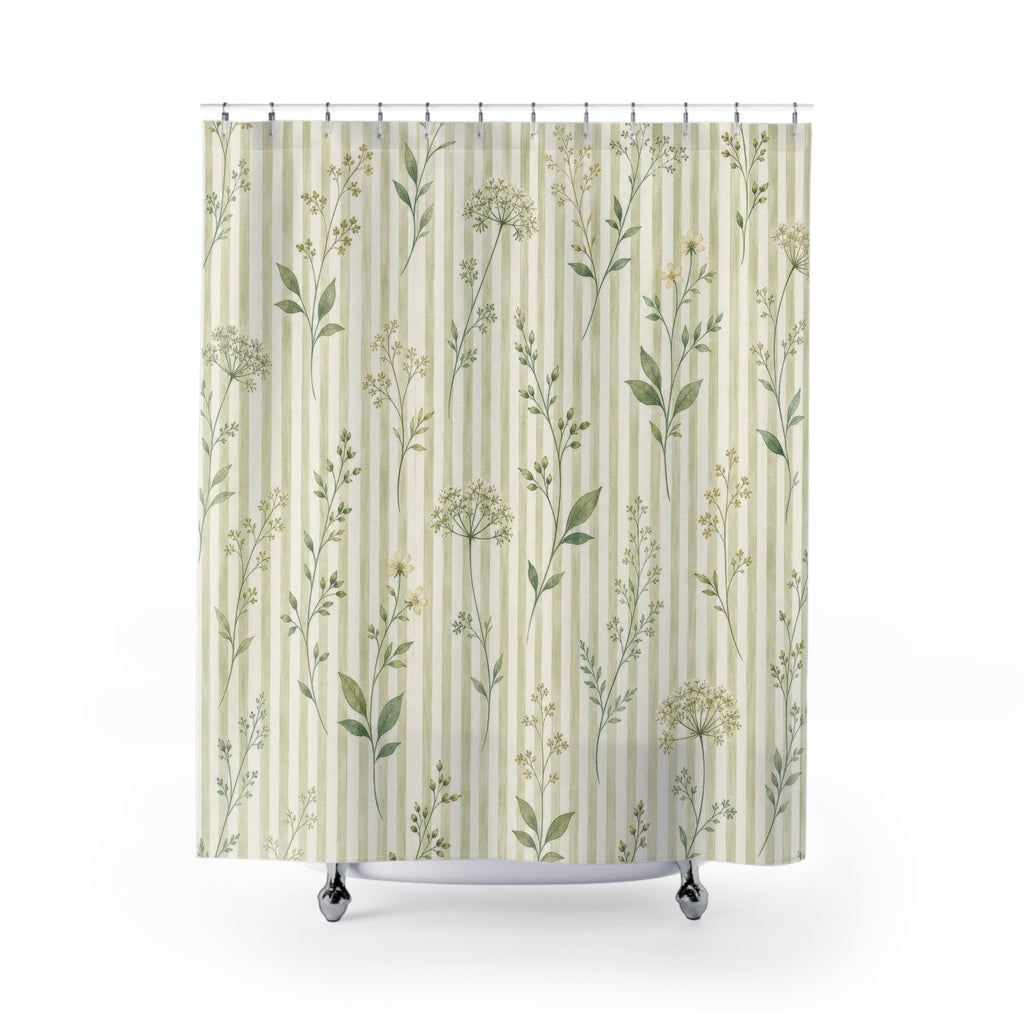 Celery Floral Stripe Shower Curtain