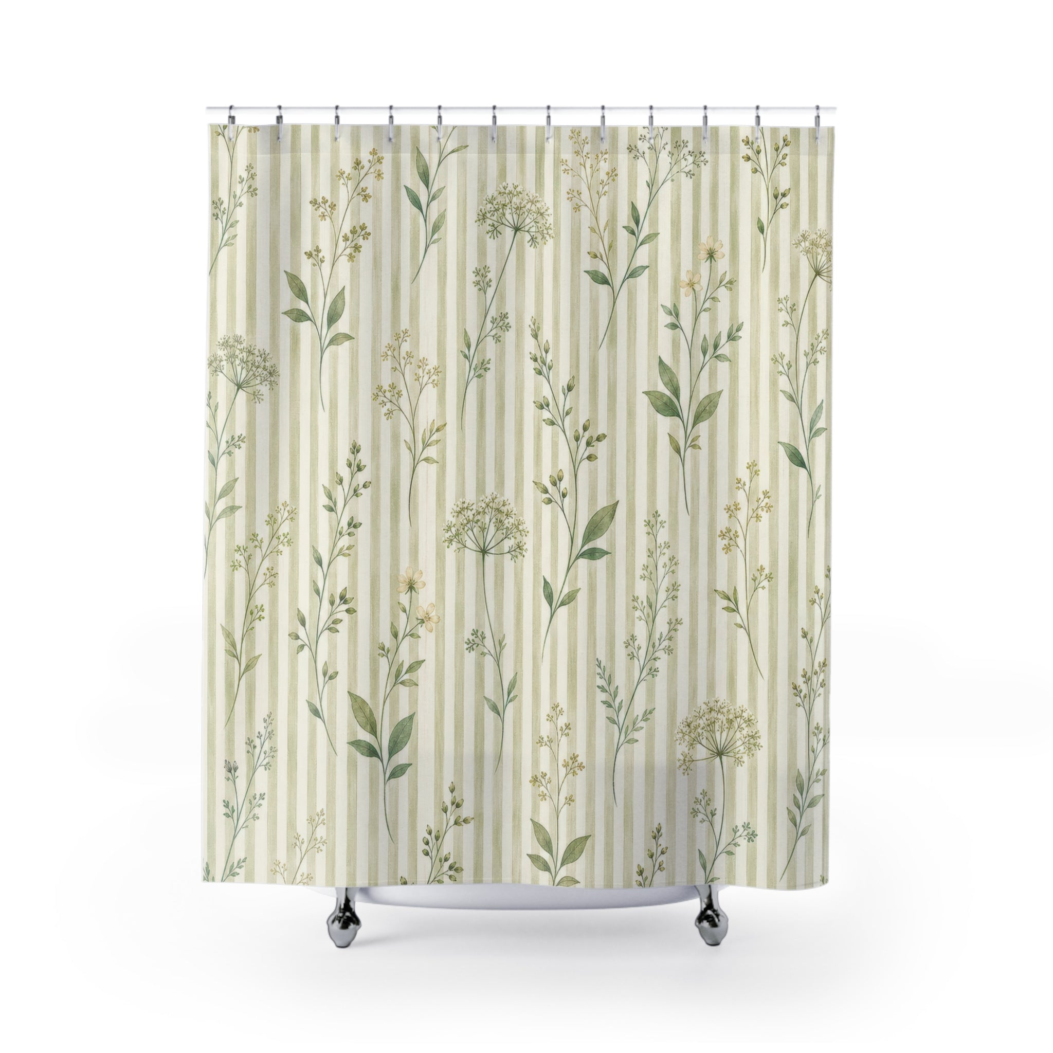 Celery Floral Stripe Shower Curtain