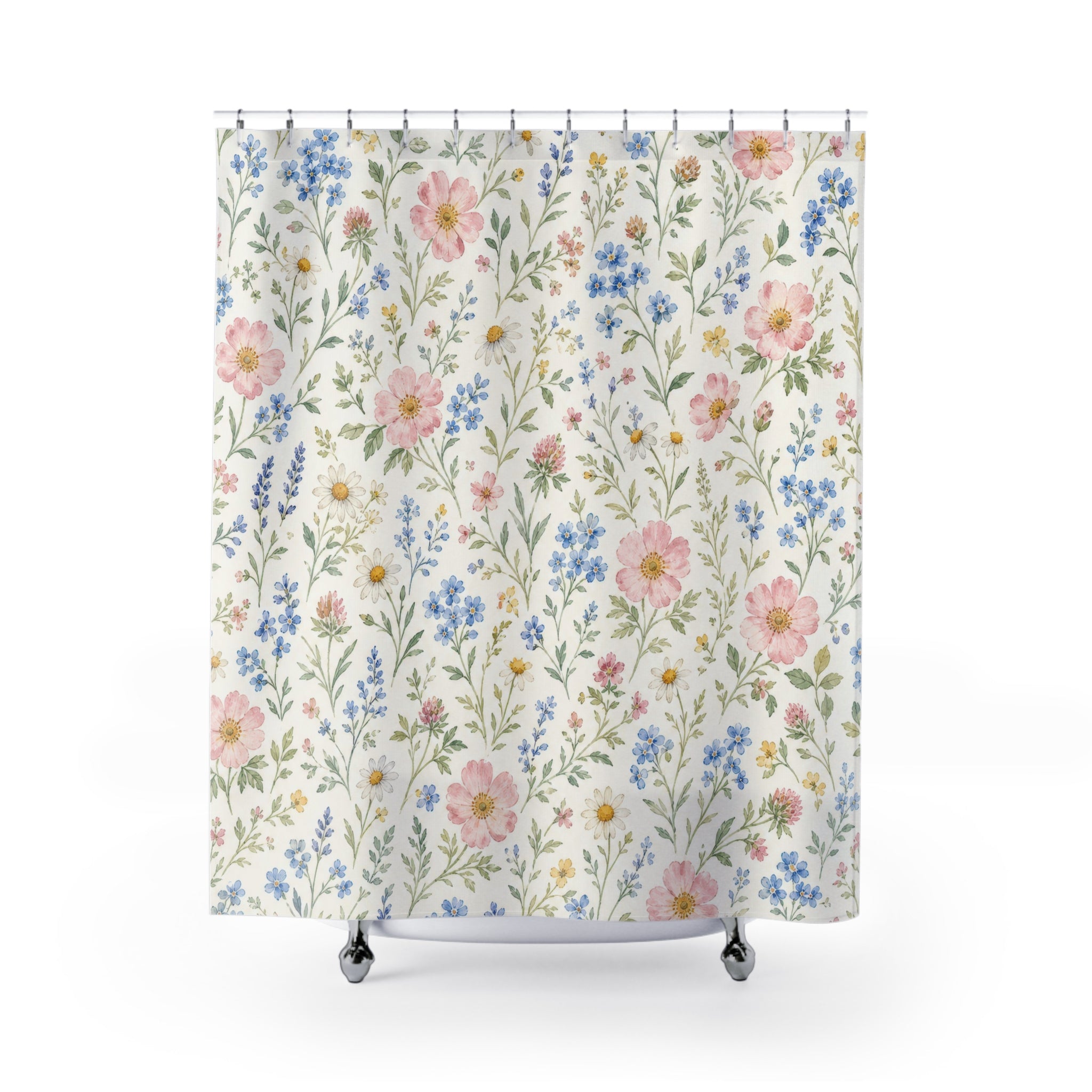 Pastel Wildflower Watercolor Shower Curtain