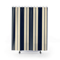 Navy Cream Tan Vertical Stripe Shower Curtain