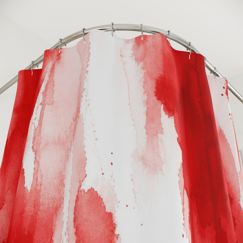 Abstract Shower Curtain, Red and White Watercolor Stripe Art, Painterly Modern Bath Decor, Soft Bold Guest Bathroom Accent, Art Bath Style