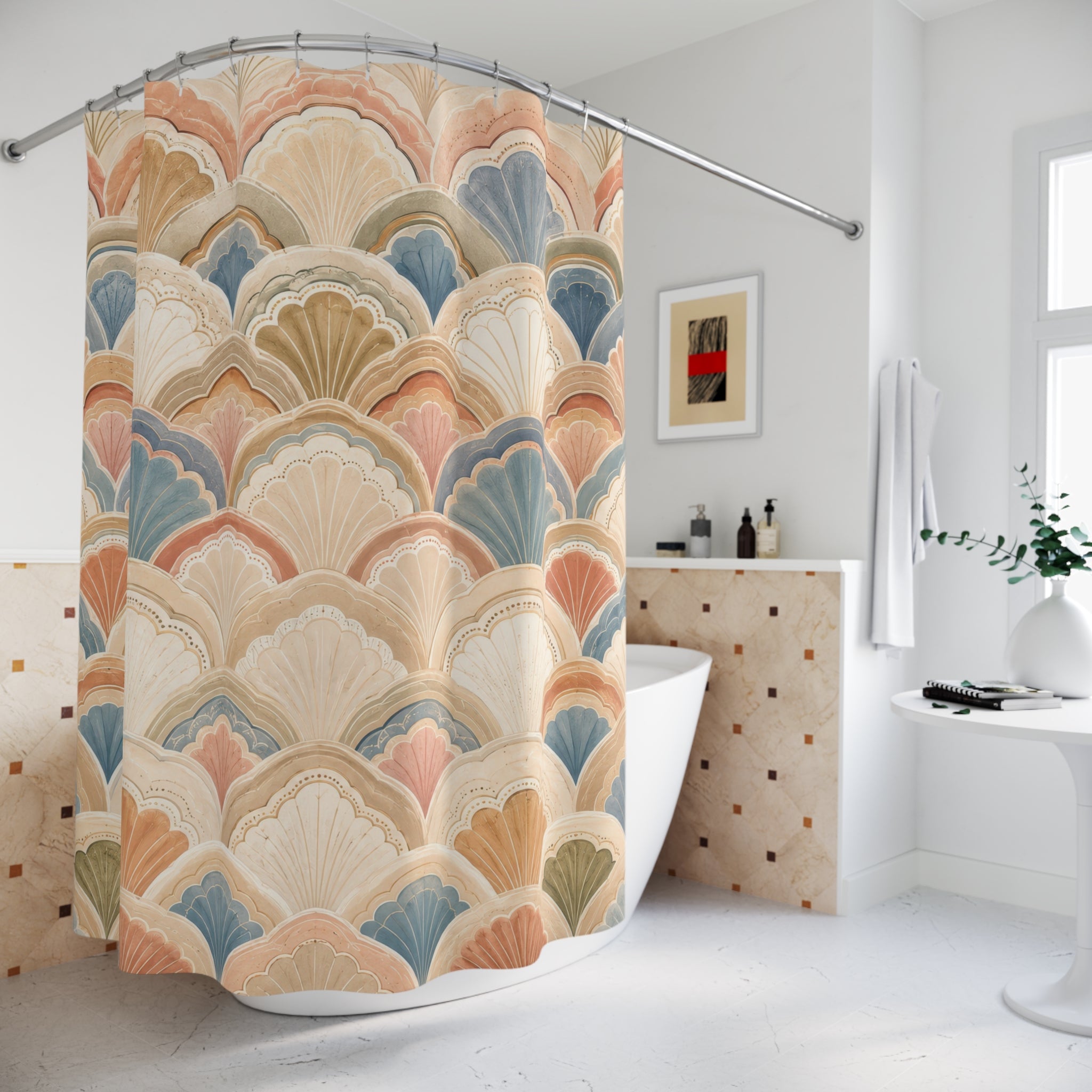 Scalloped Shower Curtain: Art Deco Fan