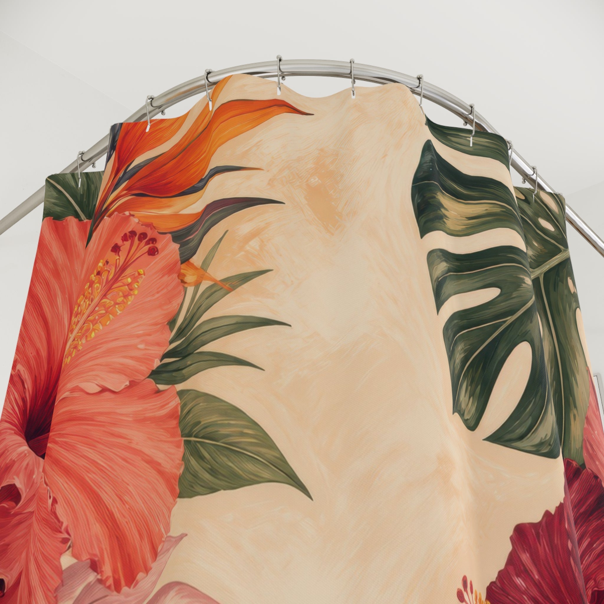 Coral Tropical Hibiscus Shower Curtain