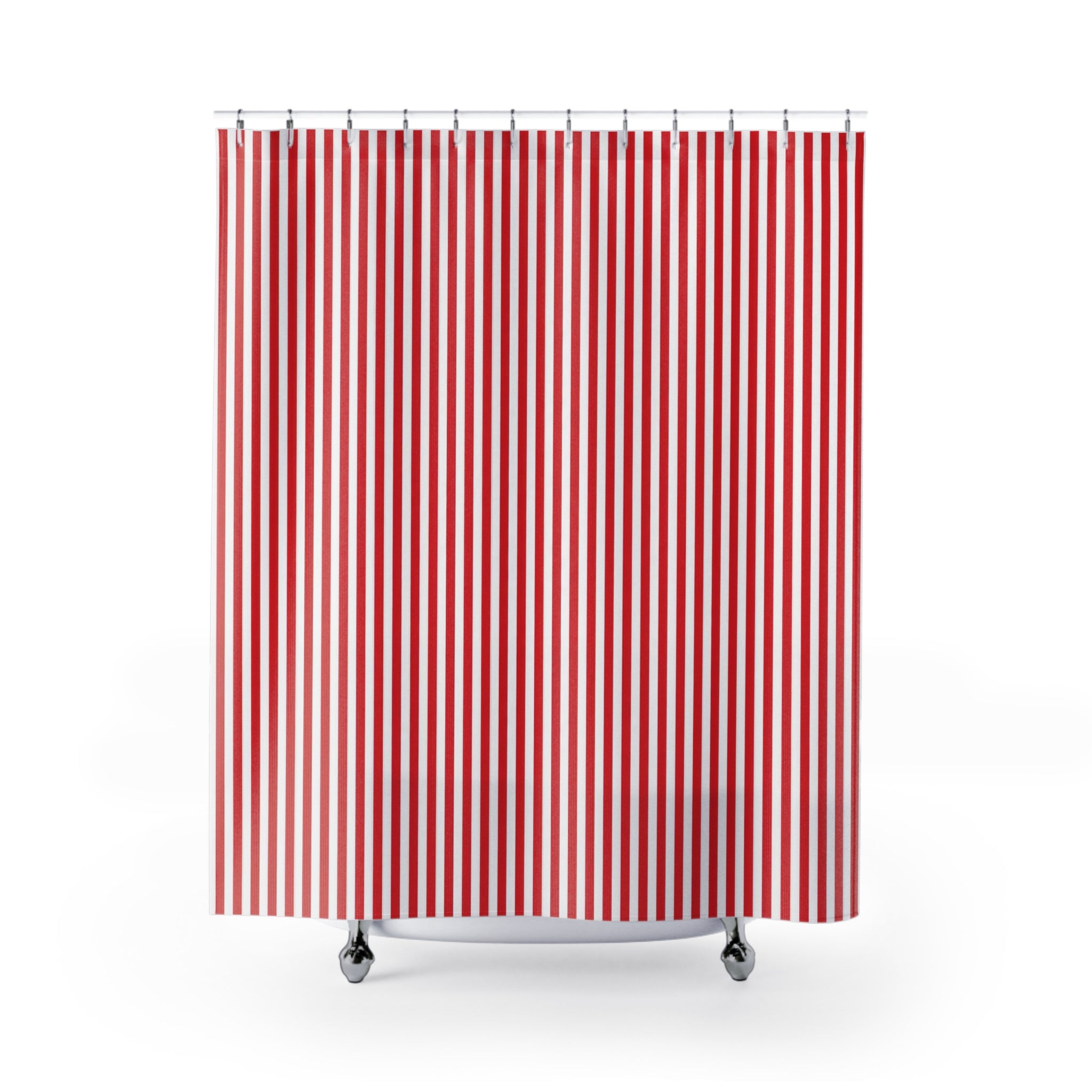 Red White Thin Pinstripe Shower Curtain