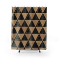 Black and tan geometric triangle shower curtain with full front view