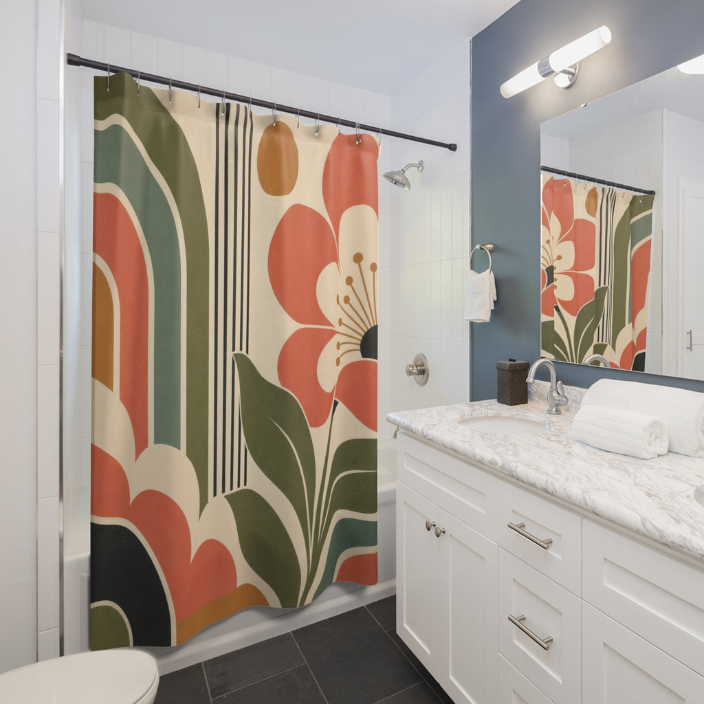 Mid Century Floral Retro Shower Curtain