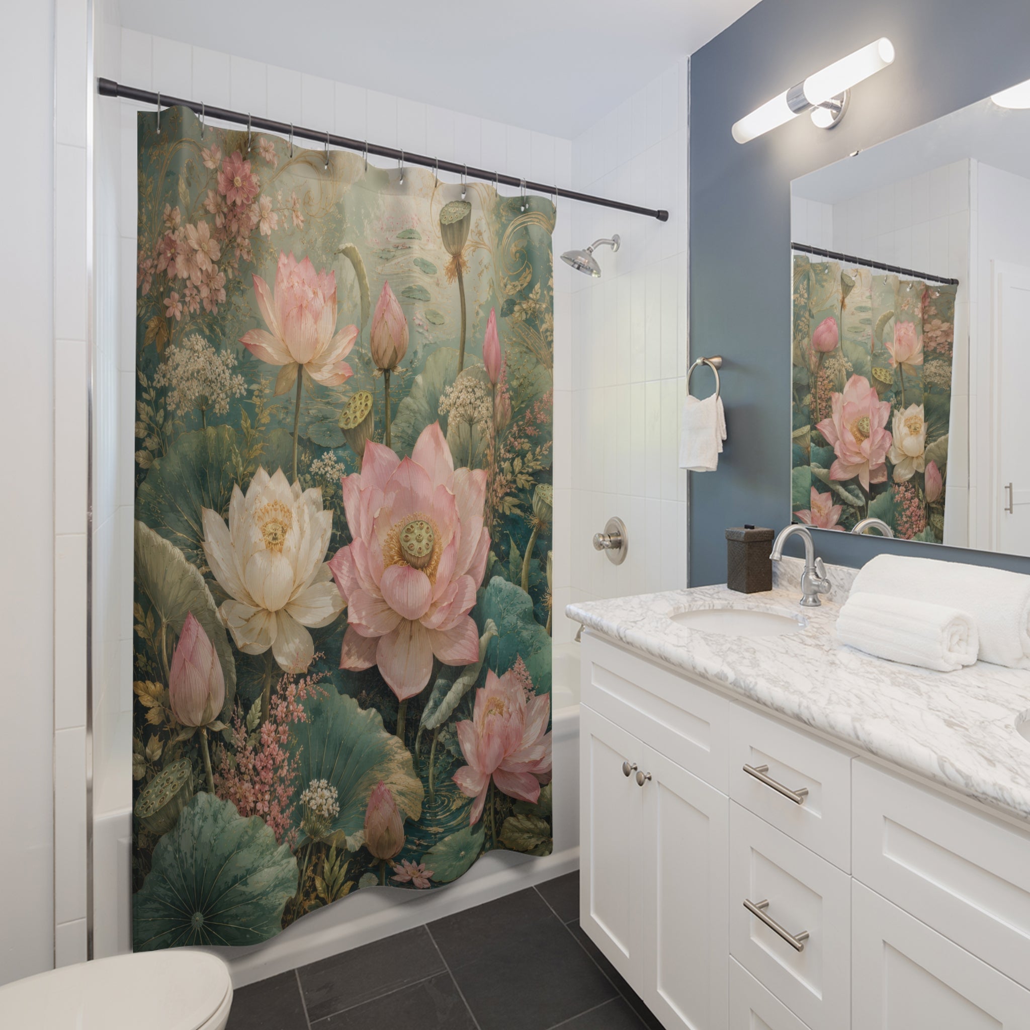 Lotus Flower Pond Shower Curtain
