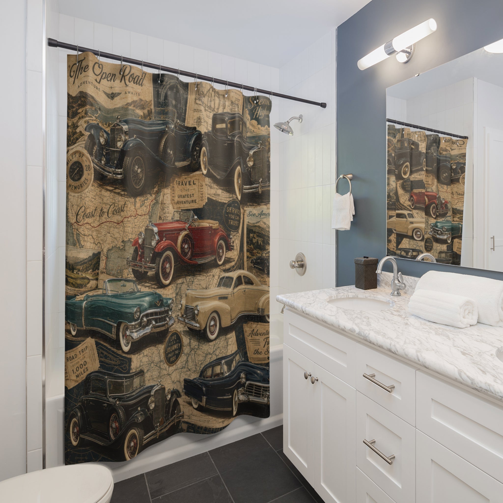 Vintage Car Shower Curtain: Retro Road Trip