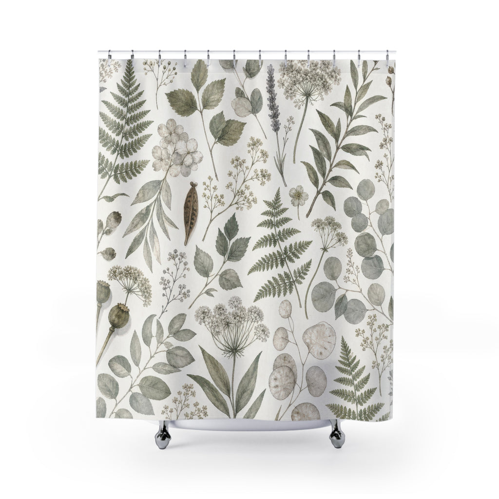 Green Herbarium Shower Curtain