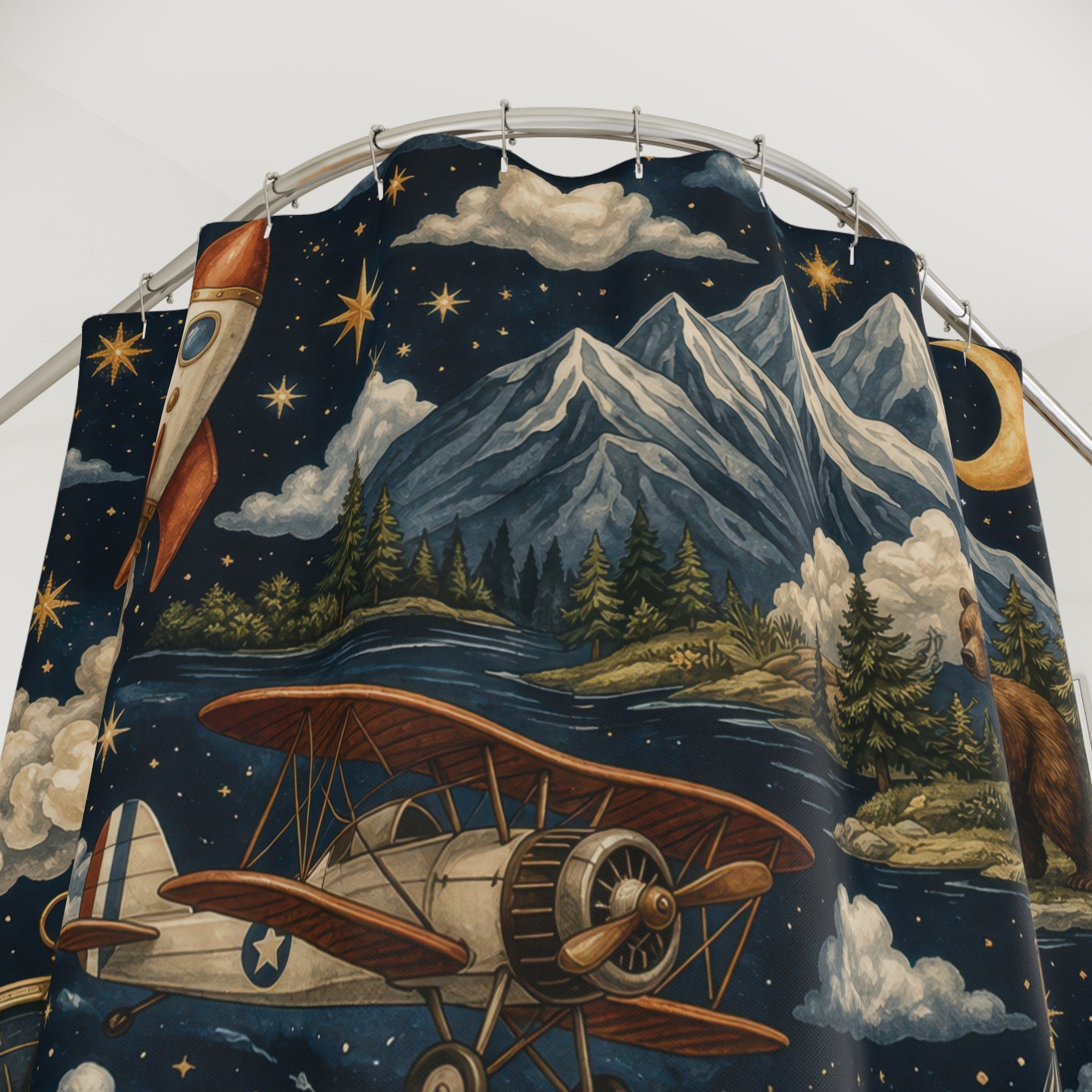 Boys Adventure Night Sky Shower Curtain