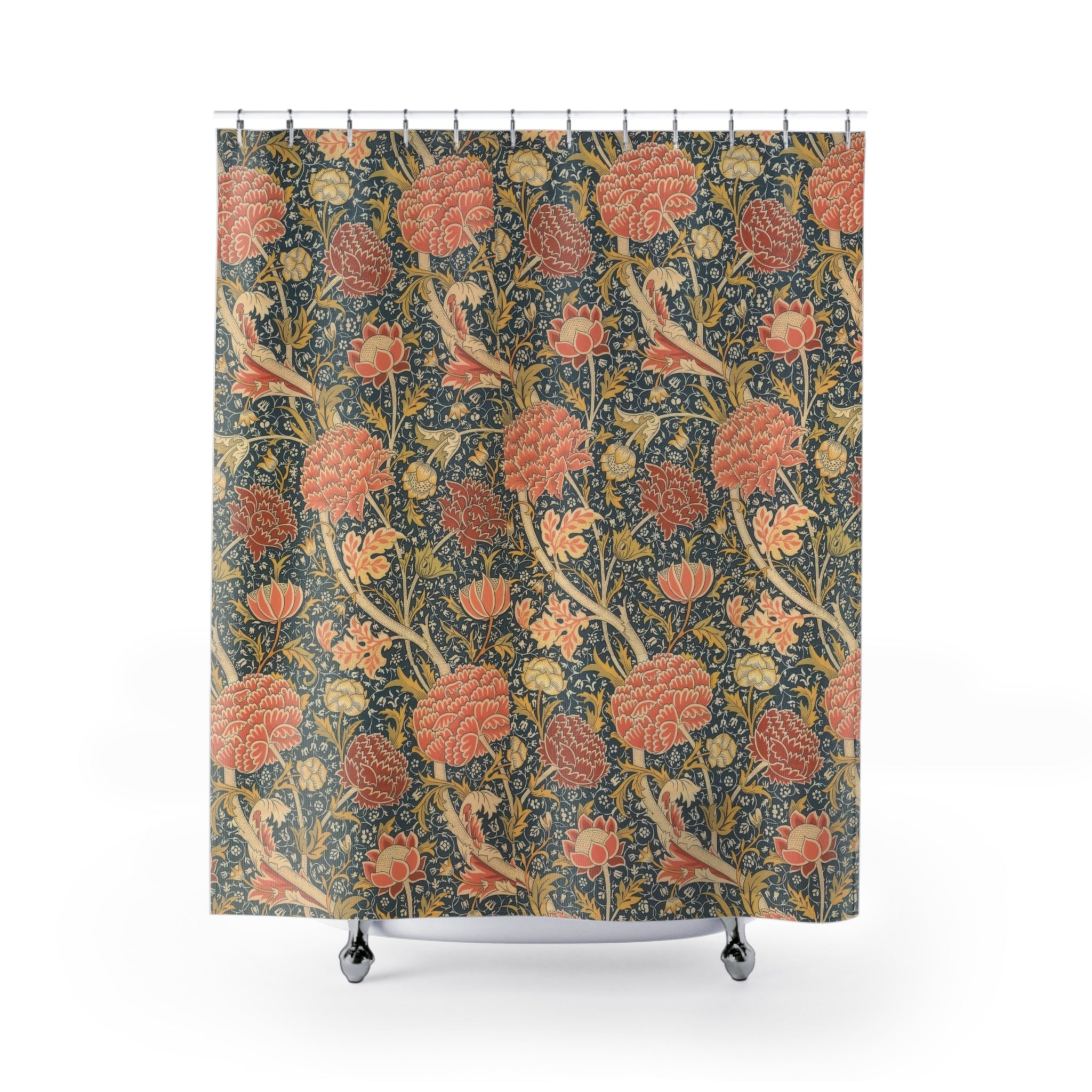 Morris Cray Shower Curtain – Coral Peony on Navy