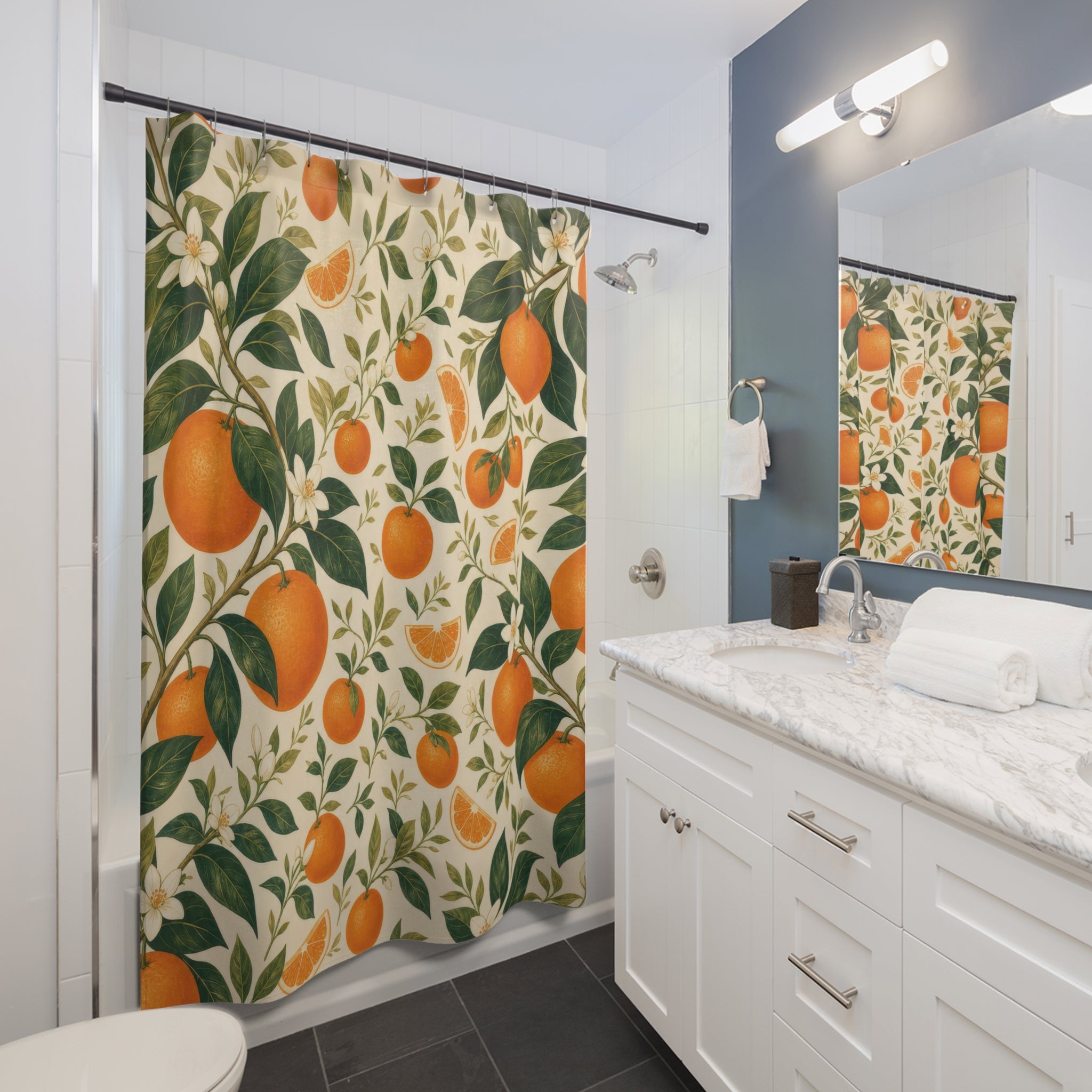 Citrus Fruit Orange Floral Botanical Cottage Cottagecore Shower Curtain