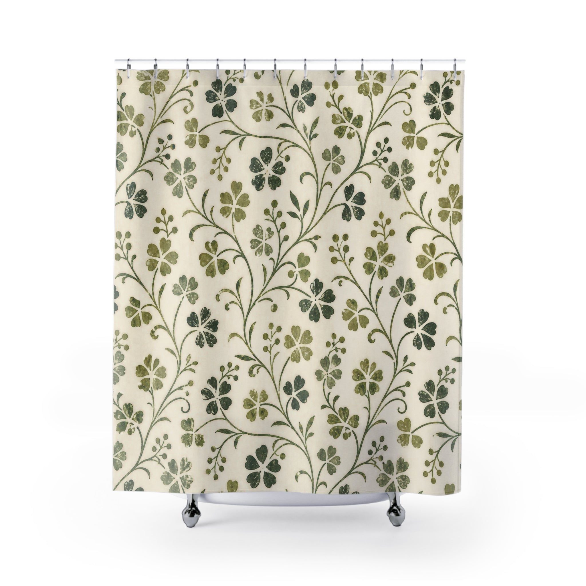 Green Botanical Floral Shower Curtain