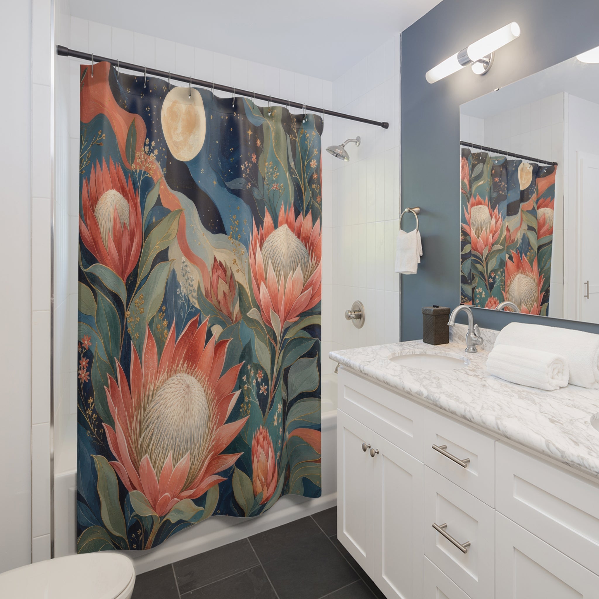 Moonlit Protea Garden Shower Curtain