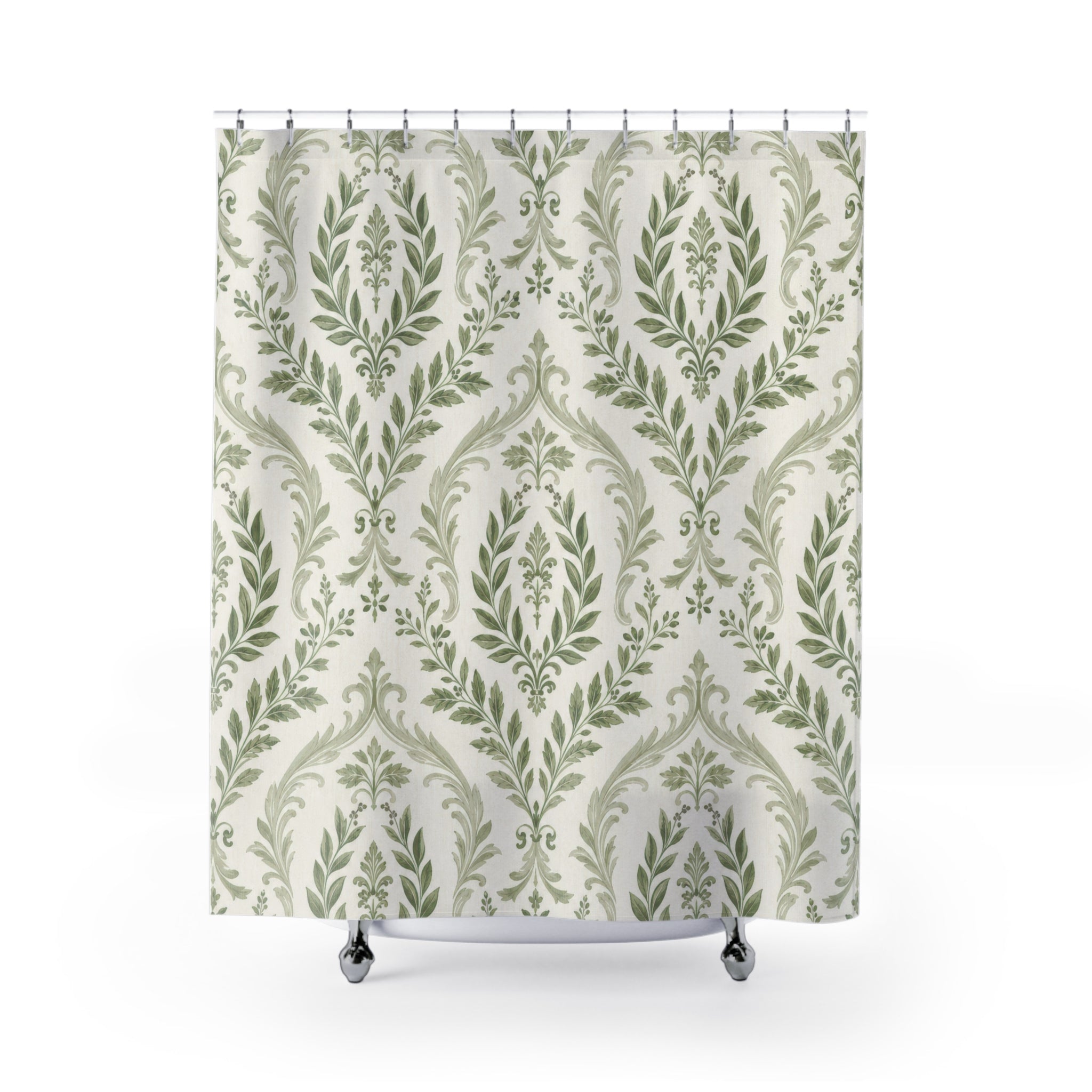 Sage Green White Botanical Medallion Shower Curtain