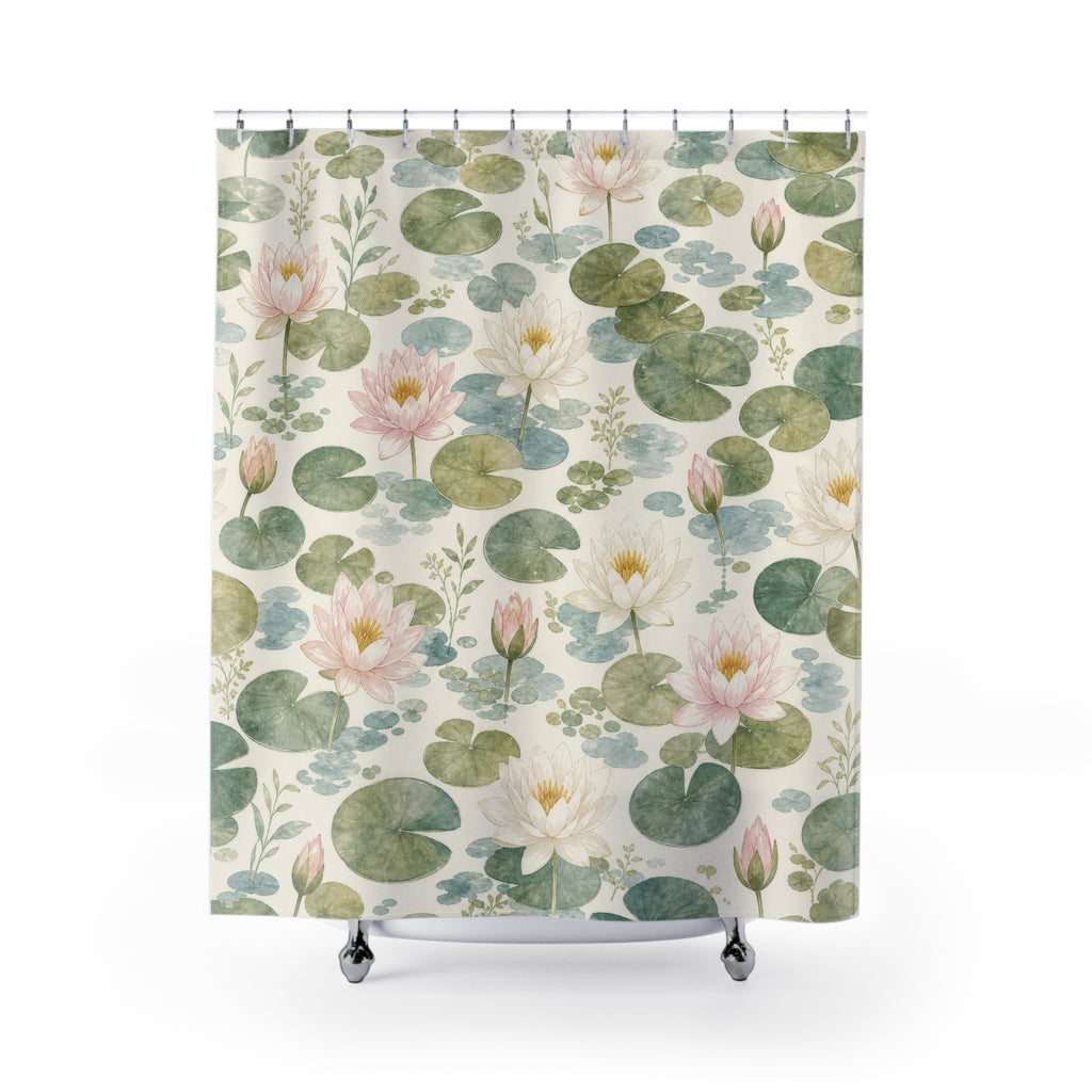 Lily Pad water soft pond shower curtain with full front view