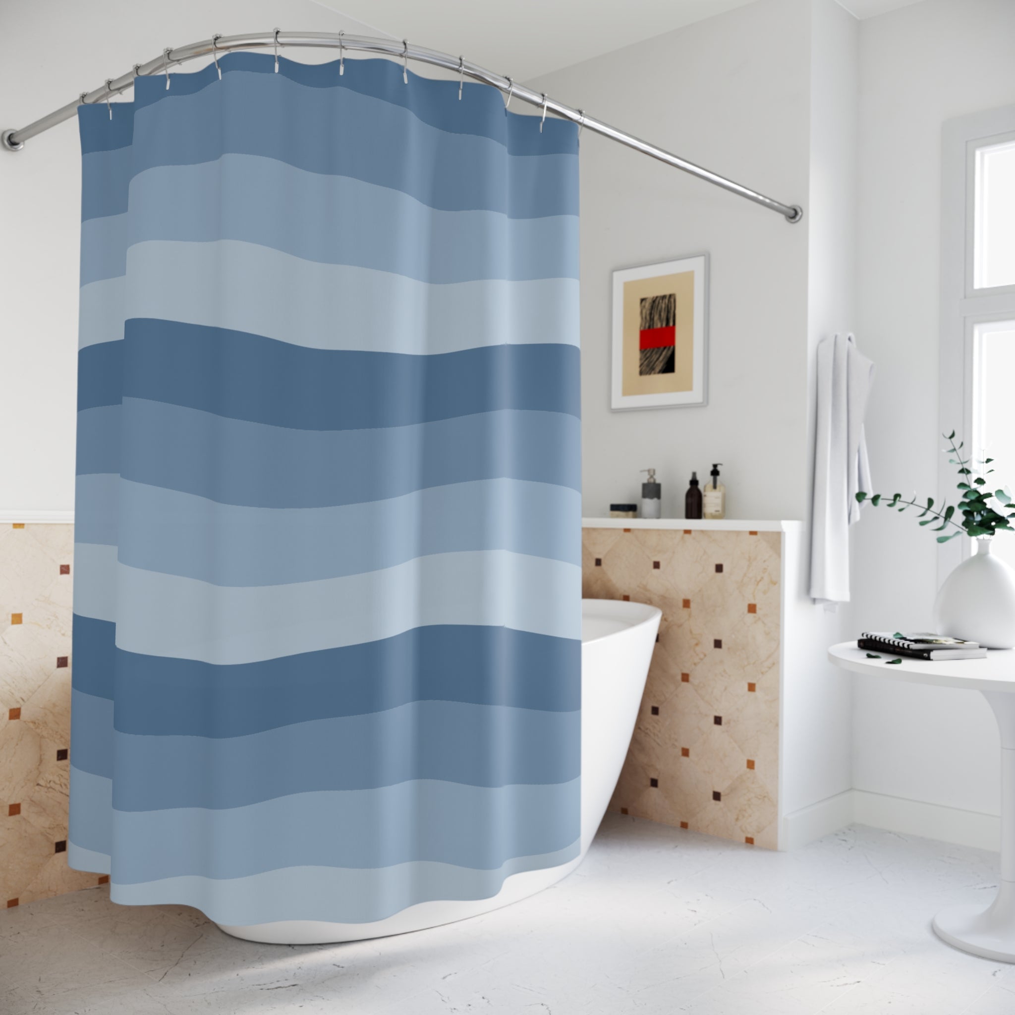 Dusty Blue Shower Curtain: Wavy Stripe