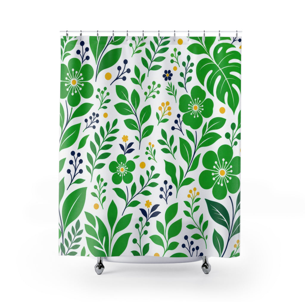 Kelly Botanical Green White Shower Curtain