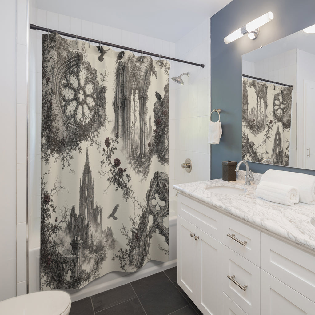 Gothic Cathedral Ruins Toile Shower Curtain